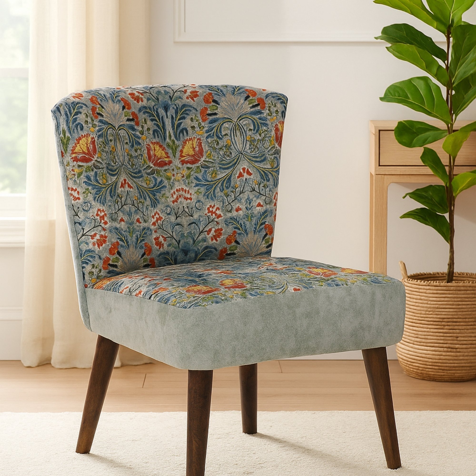 Rowan Accent Chair in Silver and Red Floral Pattern