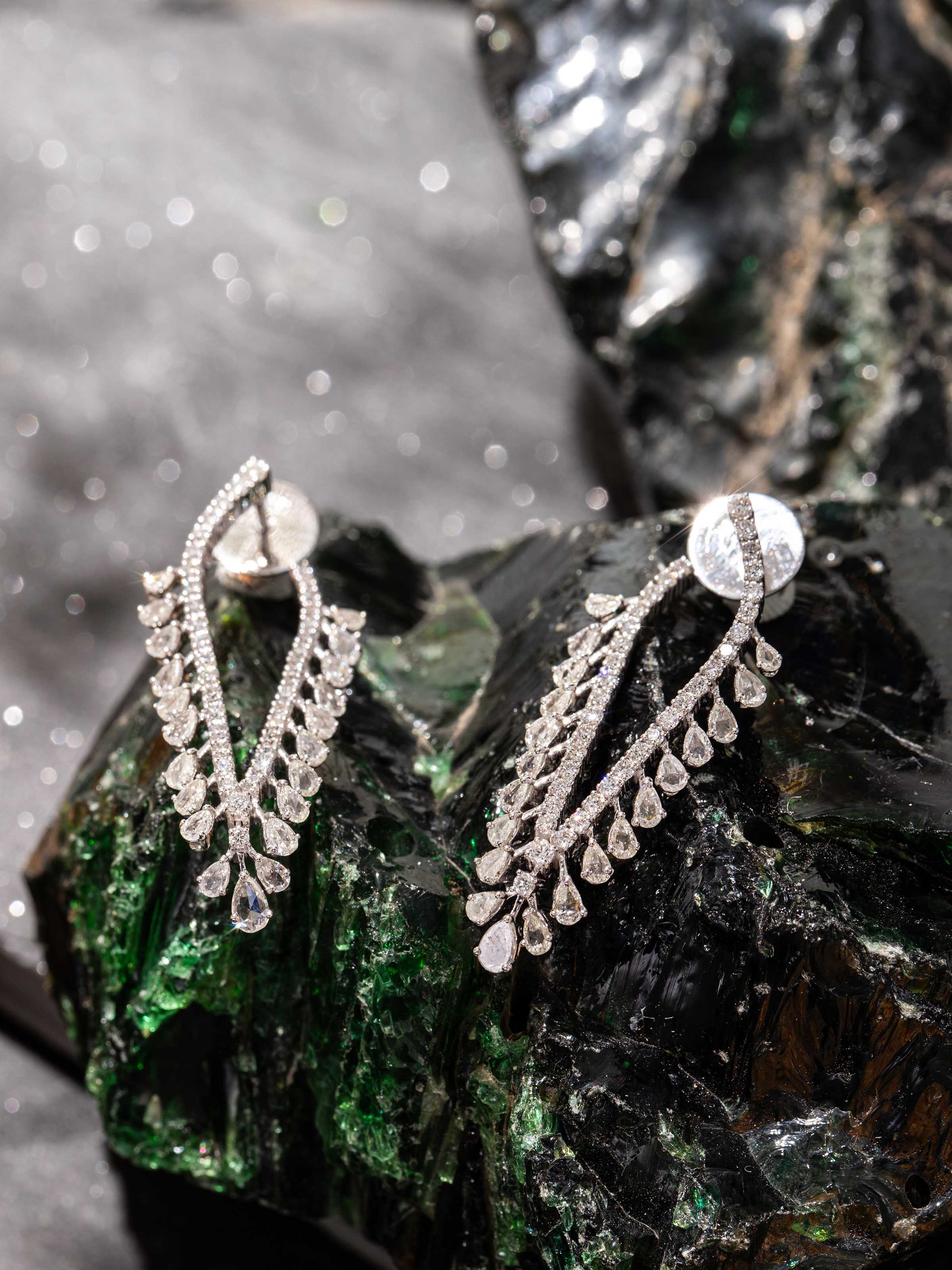 Rose Cut 18 Karat Gold Hoops