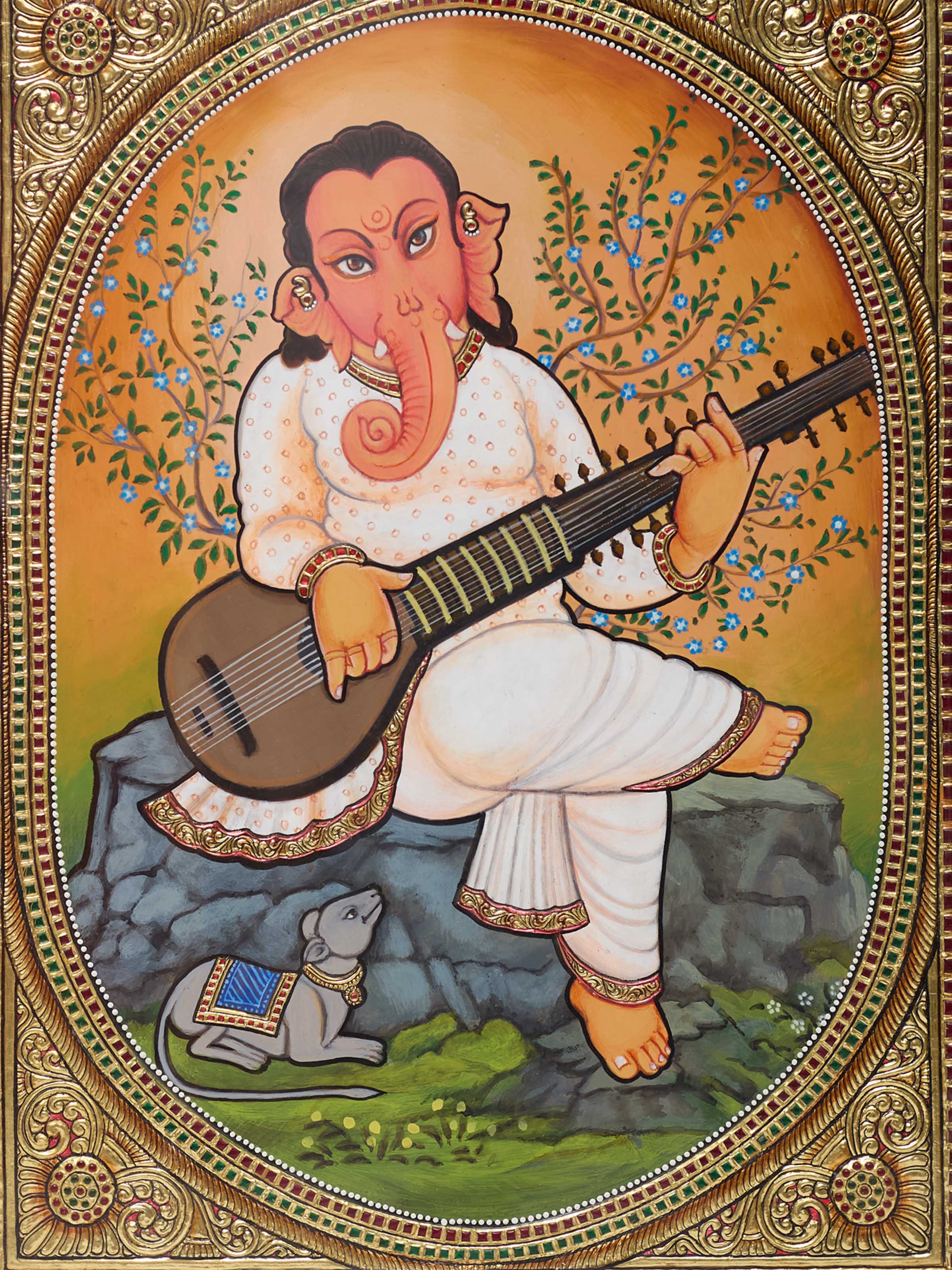 Ganesha with Guitar Thanjavur Painting