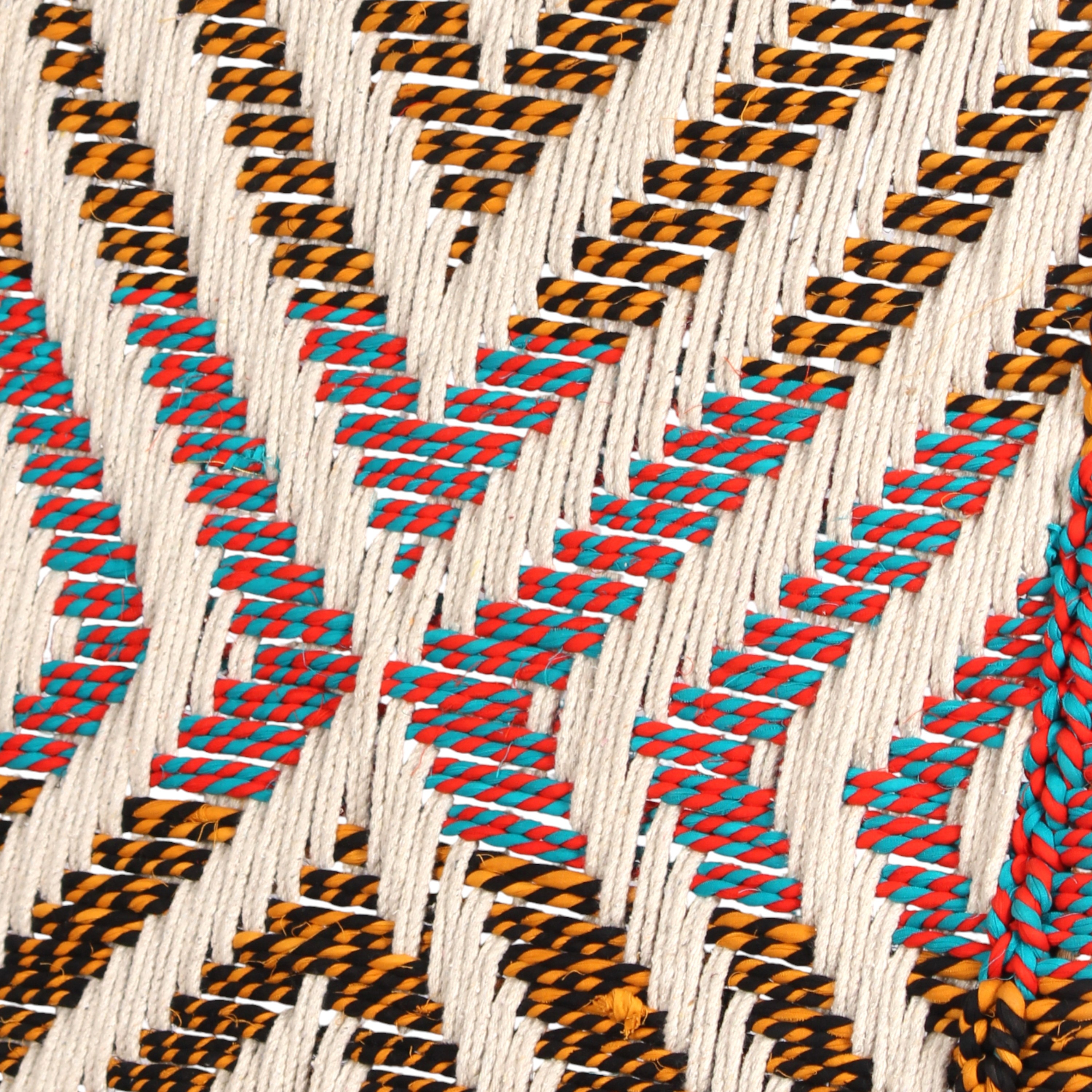 NatWest Sheesham Wood Relaxing Lounge Chair in Assorted Multi-Colour Chindi and White Rope Canning