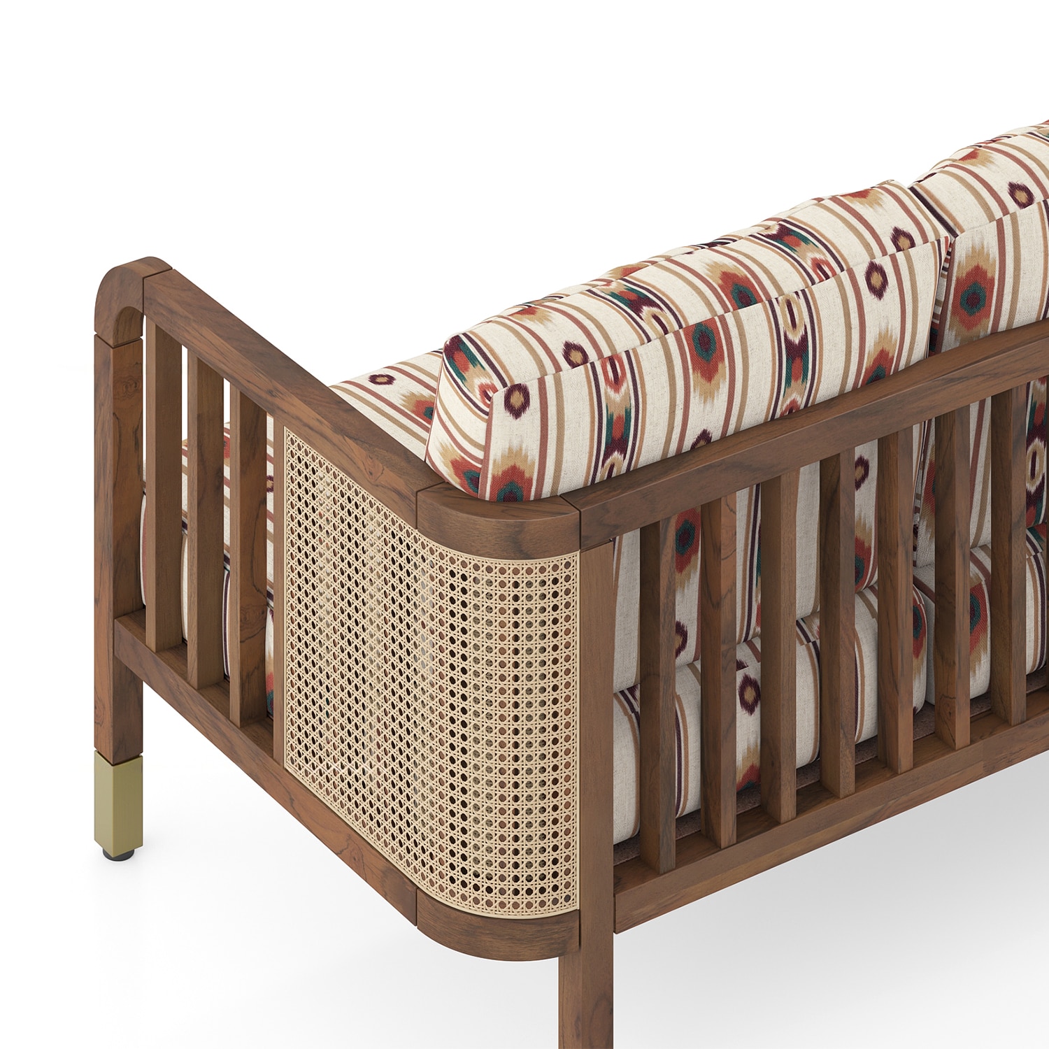 Taran 2 Seater Wooden Sofa in Sunset Ikat Stripes Colour