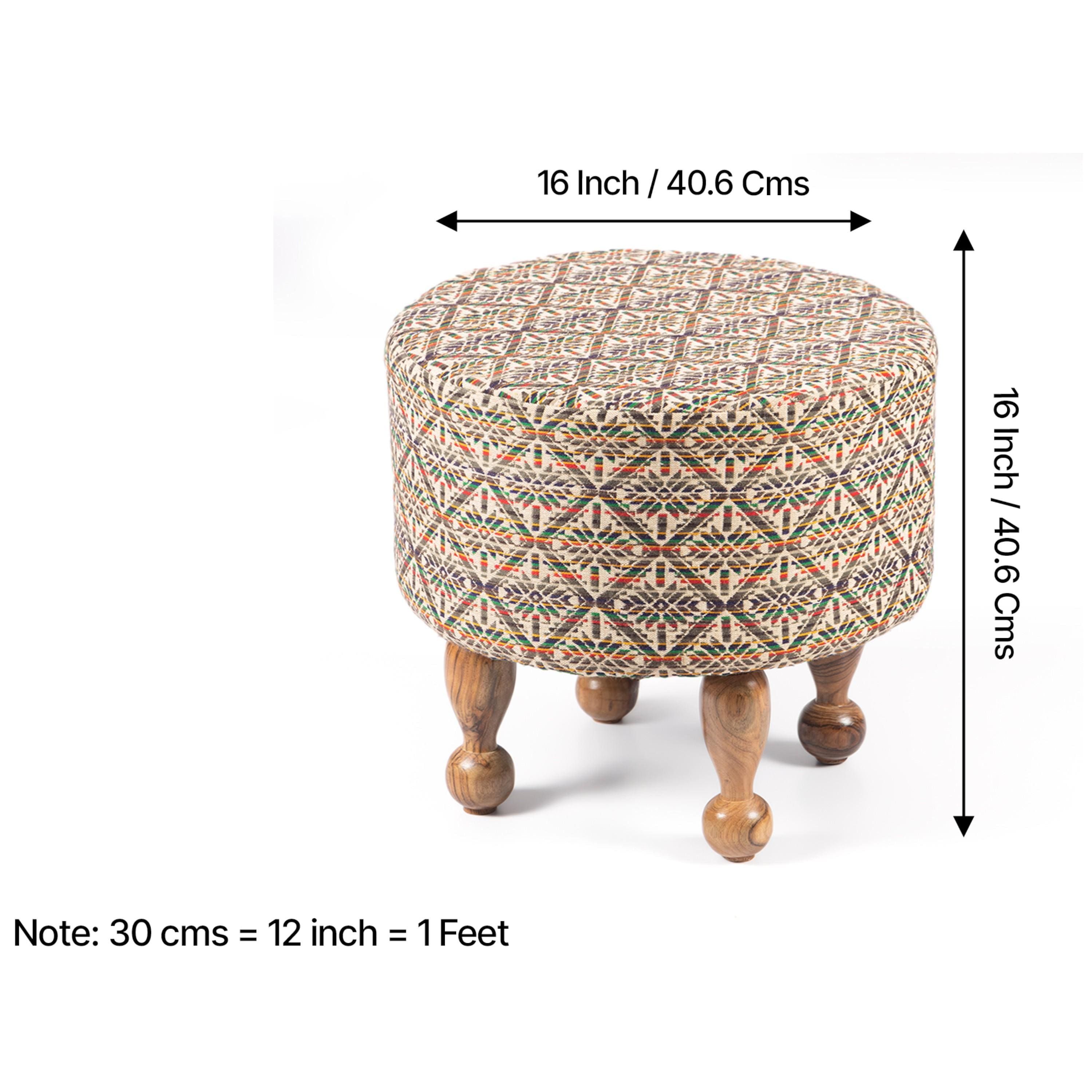 Louisville Acacia Wood Parisian Round Pouf Stool in Multicolour