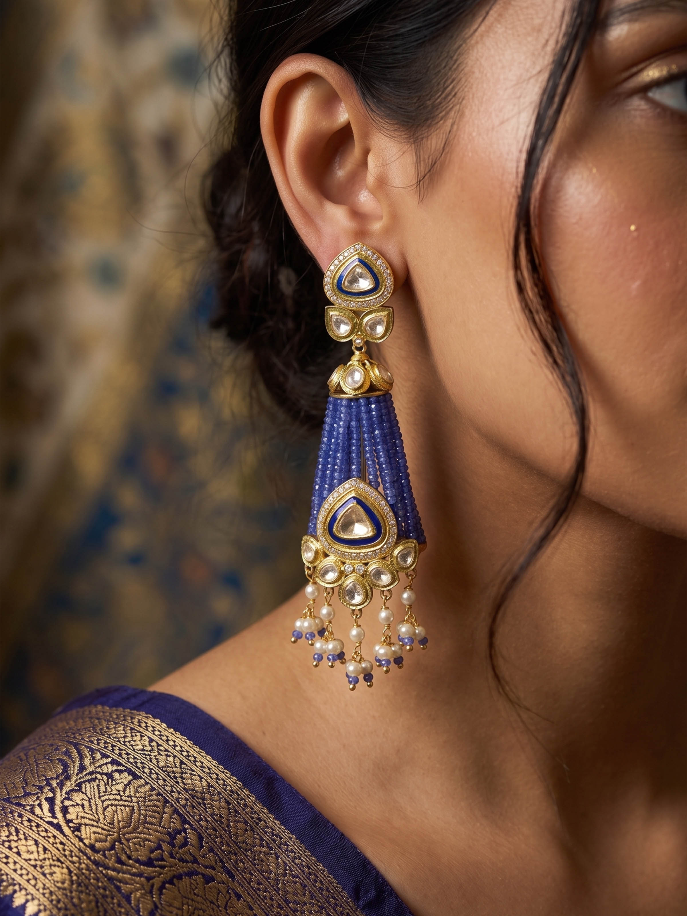 Lifestyle view of the Silver Smithing Drop Earrings