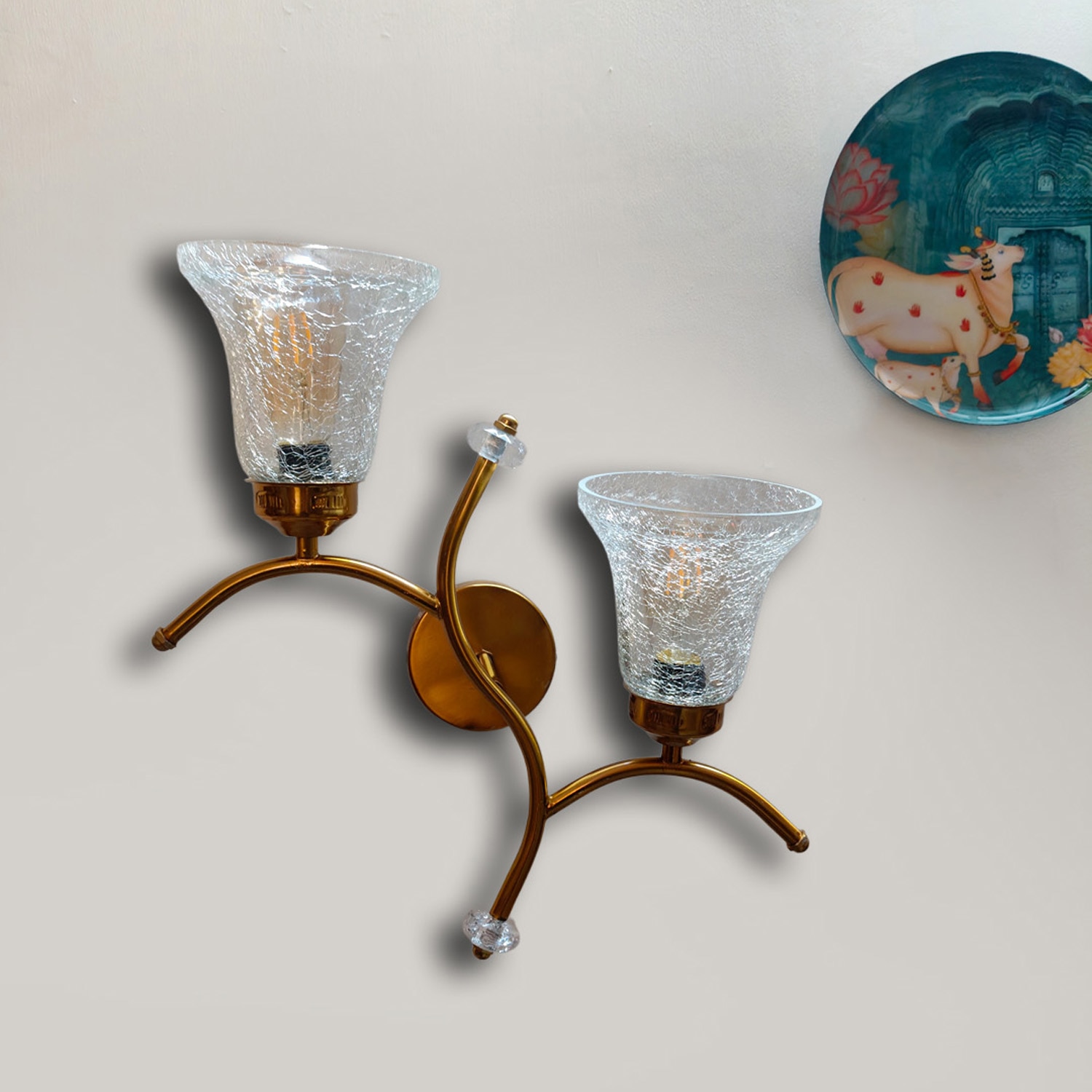 Devansh Metal Electric Wall Light in Gold Colour with Clear Shade Count of 2 Lights - Devansh