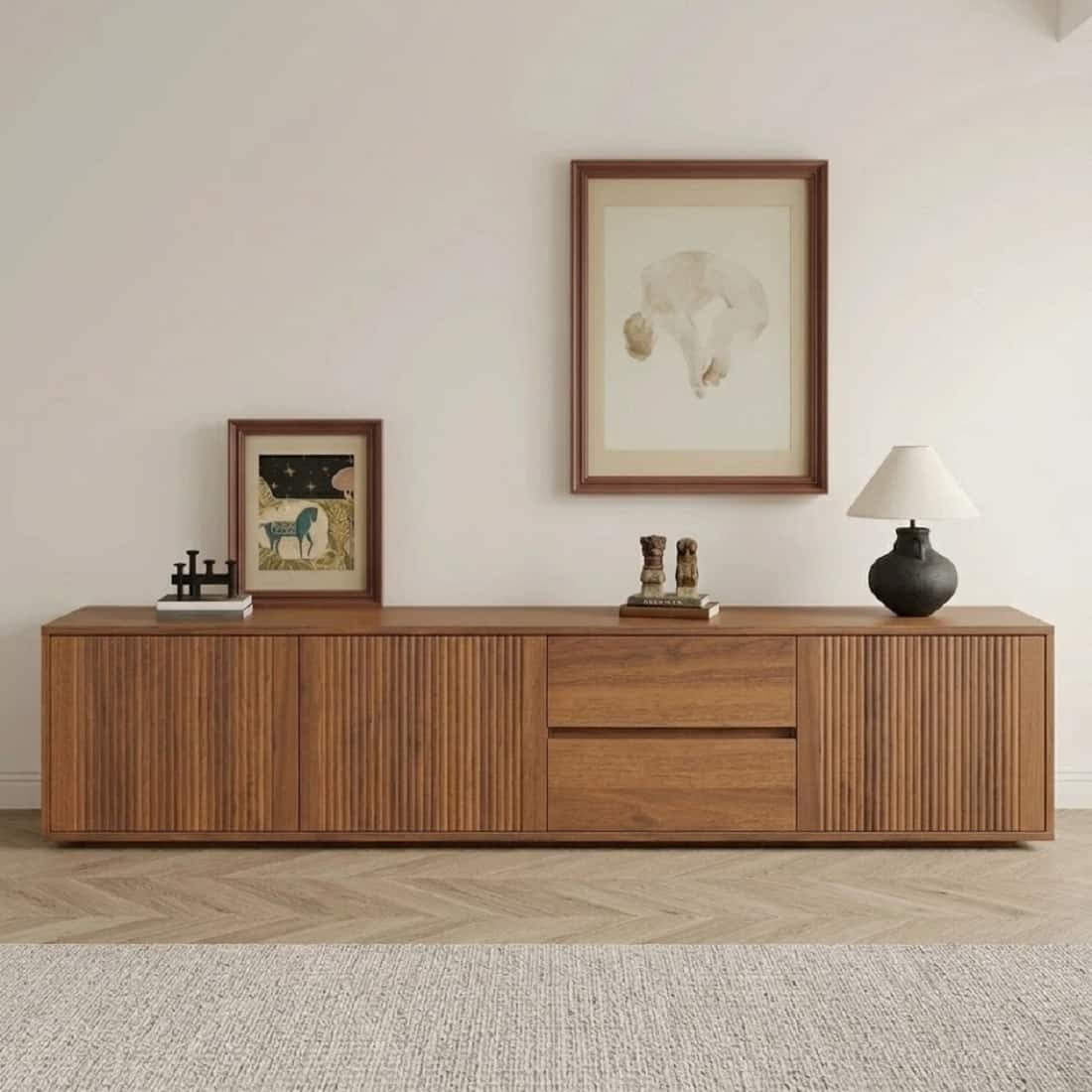 Nova 3 Door Tv Cabinet With 2 Storage Drawer In Provincial Teak Finish - Demiwall