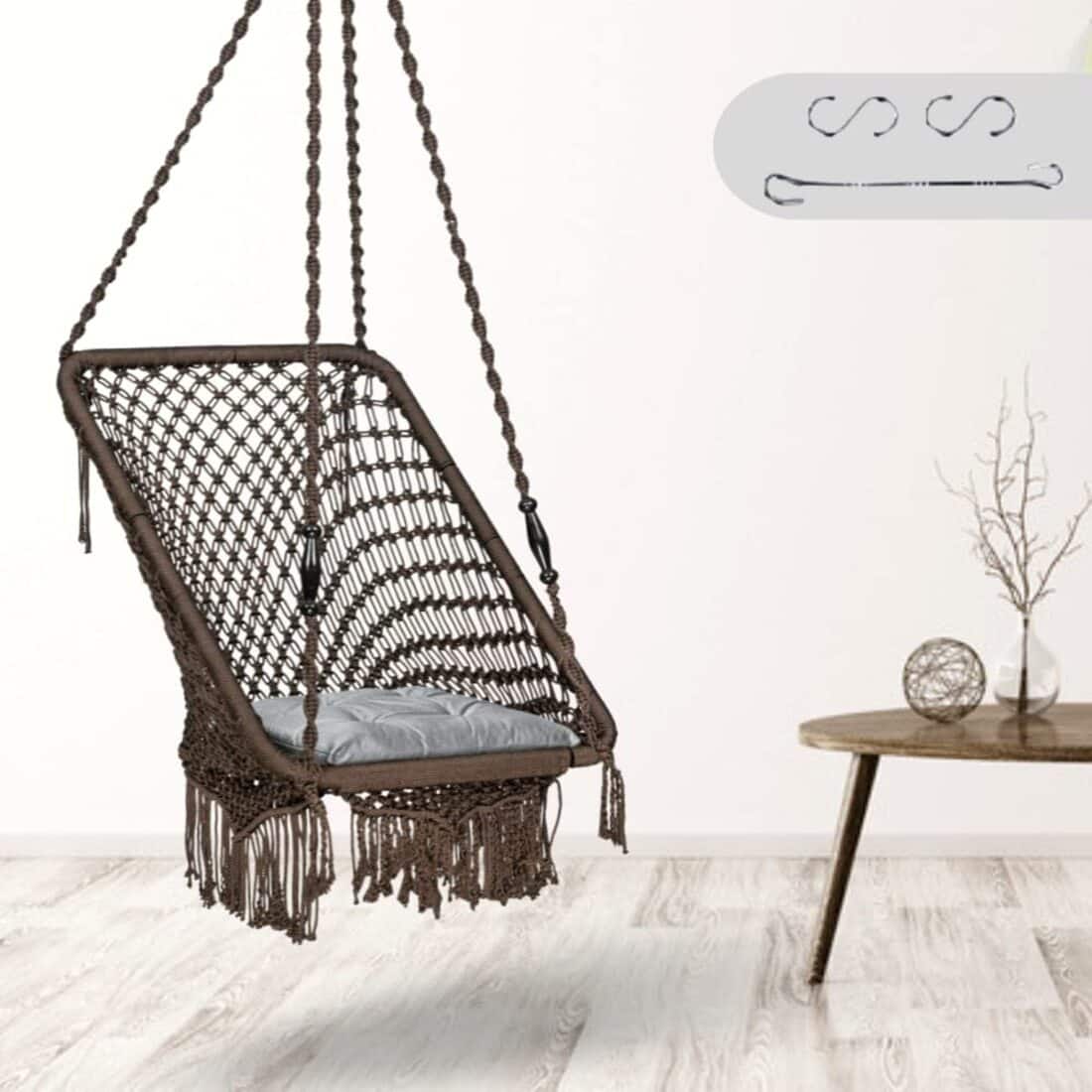 Swingzy Premium Rectangle Swing Chair for Adults Brown with Accessories - AHREE