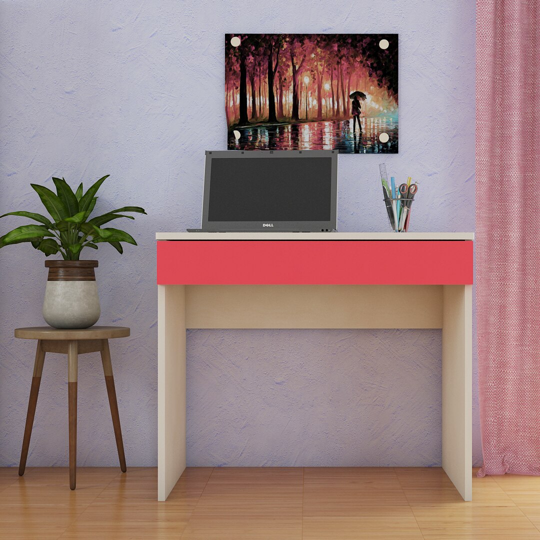 Primera Kids Study Desk with Drawer in Light Woodgrain Finish Strawberry Pink Colour
