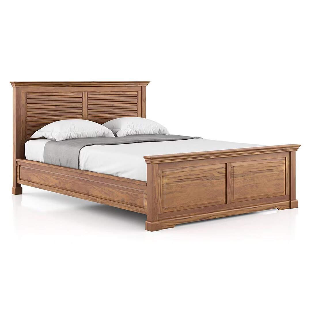 Tuscany Solid Wood Queen Size Non Storage Bed In Latin American Teak Finish