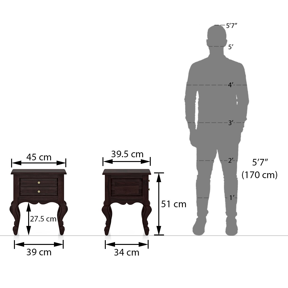 Nitara Solid Wood Bedside Table in Mahogany Finish