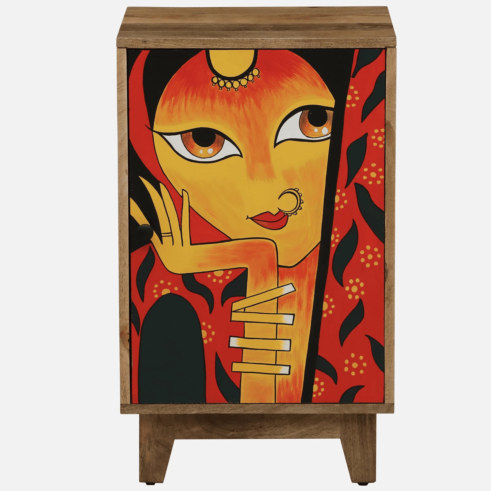 KevinMango Wood Hand Painted Multicolour 1 Door Small Cabinet In Natural Finish