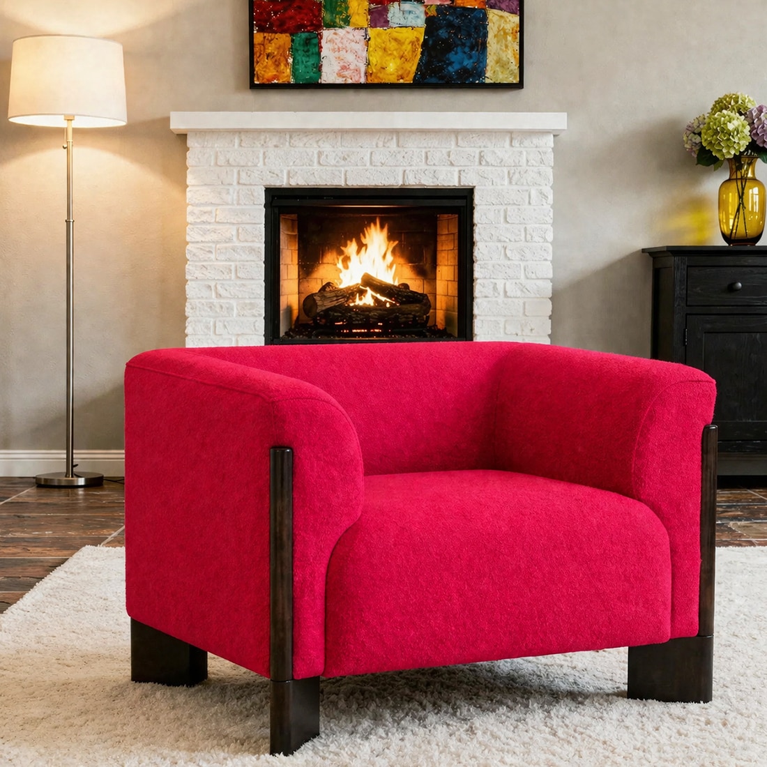 Octavia Boucle Fabric Lounge Chair in Red - KURSIWALLAH