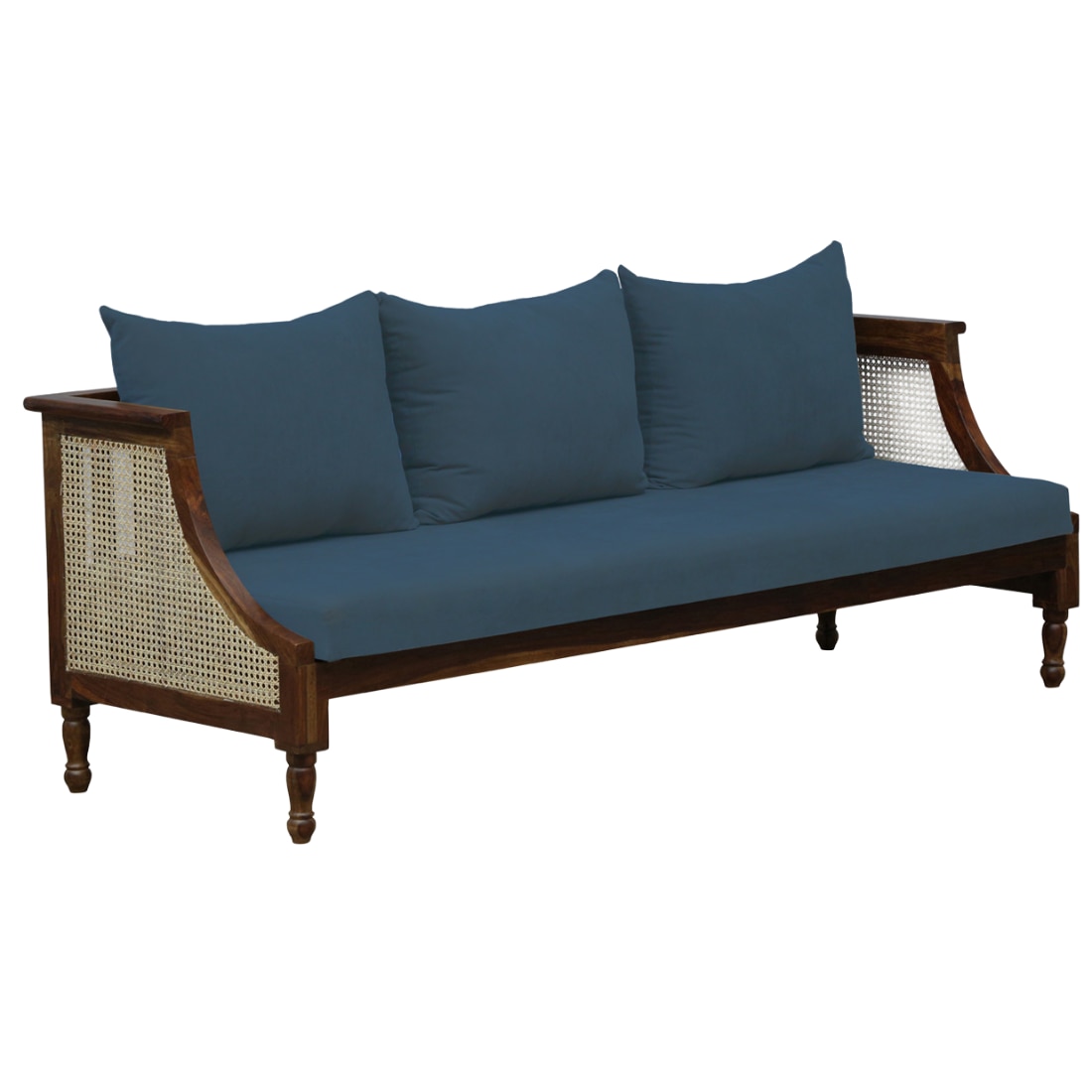 Arden 3+1+1 Seater Wooden Sofa in Blue Fabric