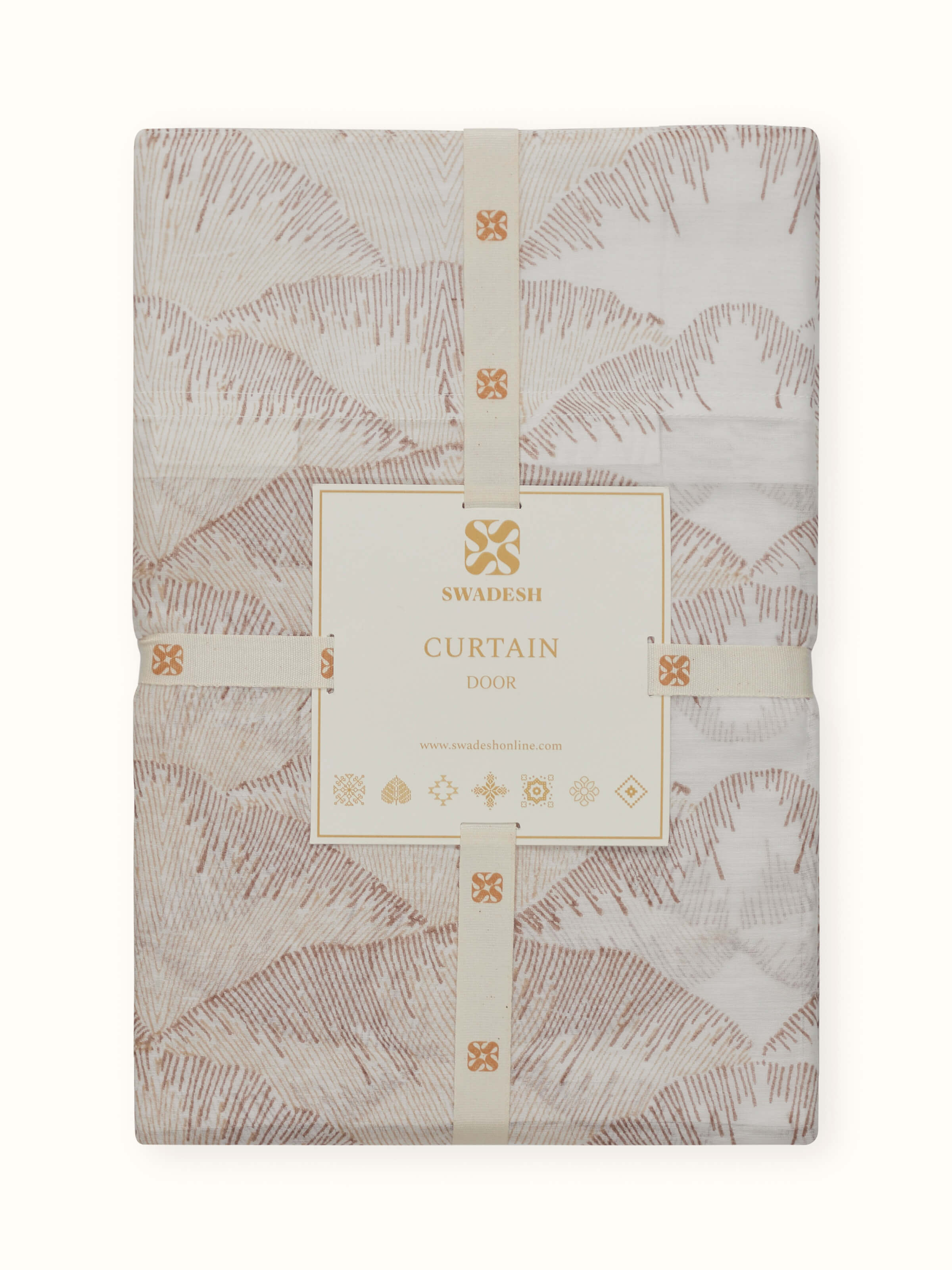 Parvat Beige Cotton Silk Sanganeri Hand Block Printed Curtain (7 Ft)