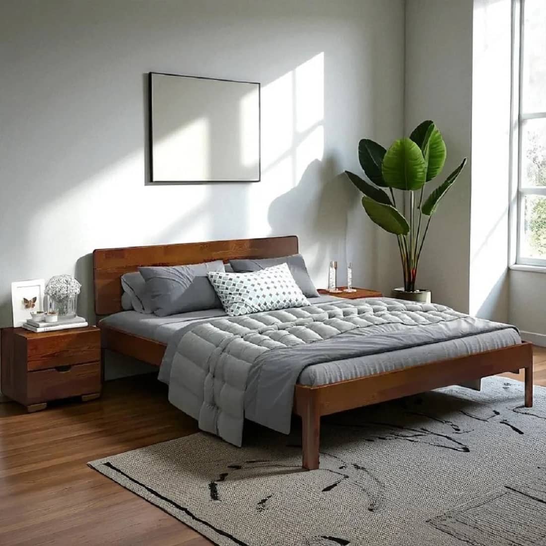 Jobi Solid Wood King Size Bed In Provincial Teak Finish - Demiwall