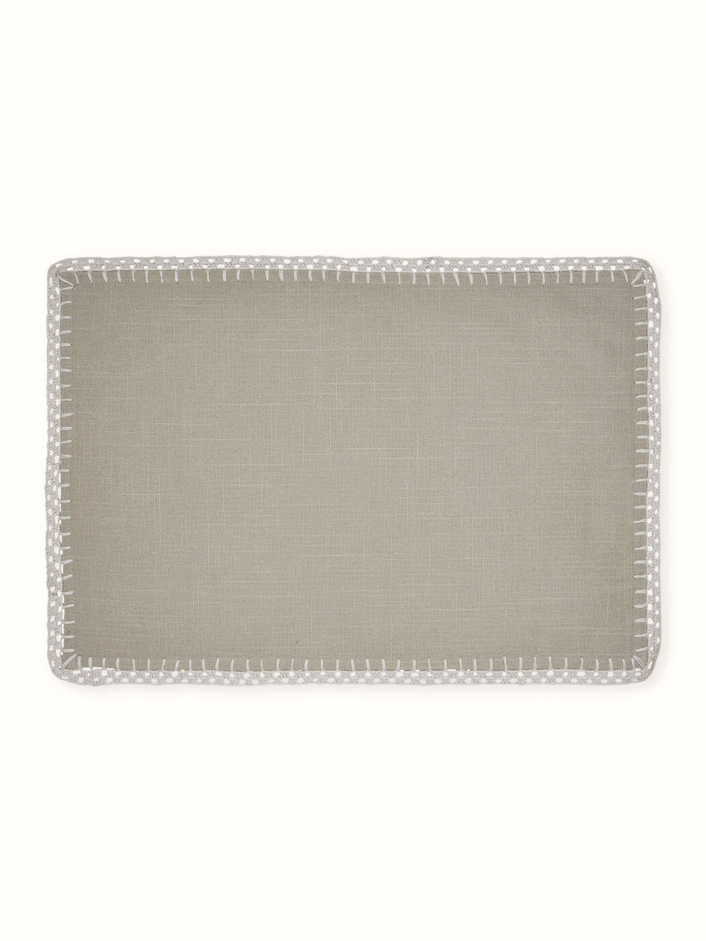 Nityam Beige Cotton Slub Crochet Table Mat (6 Pcs)
