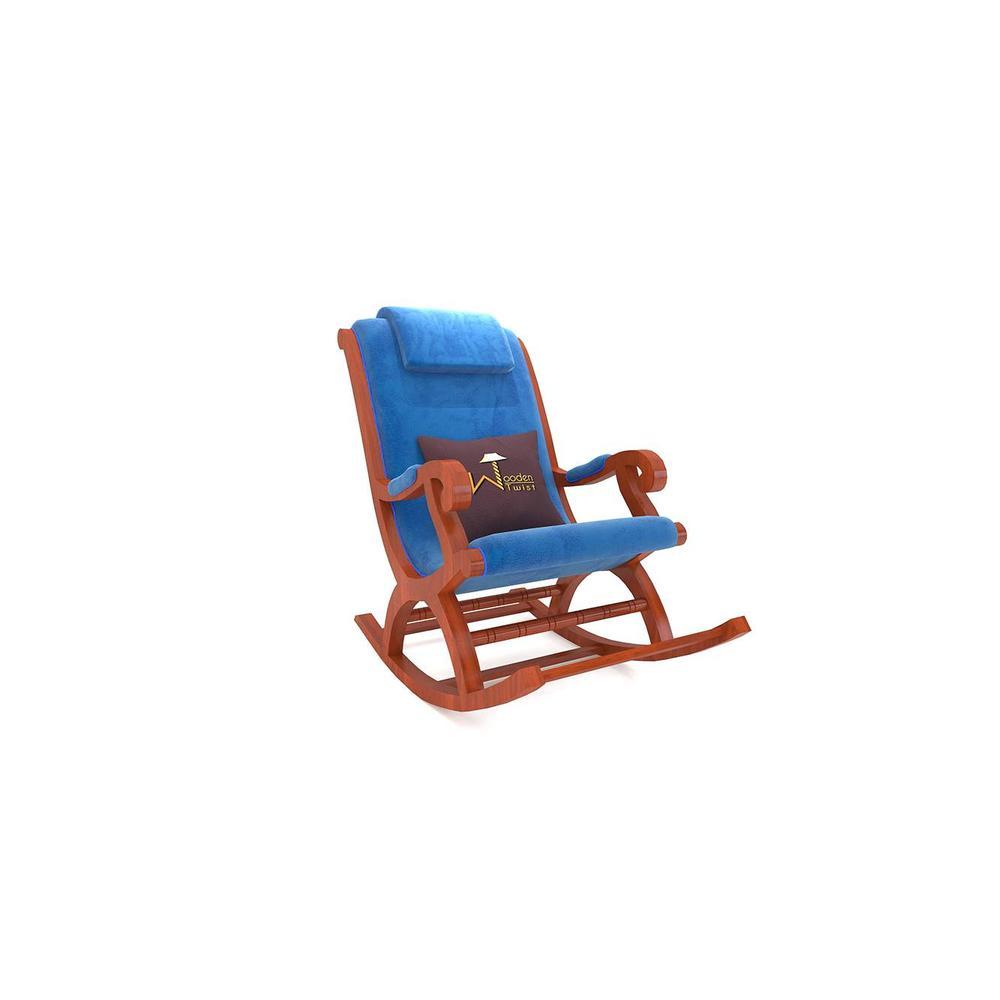 Rudyard Solid Wood Rocking Chair in Blue velvet Colour