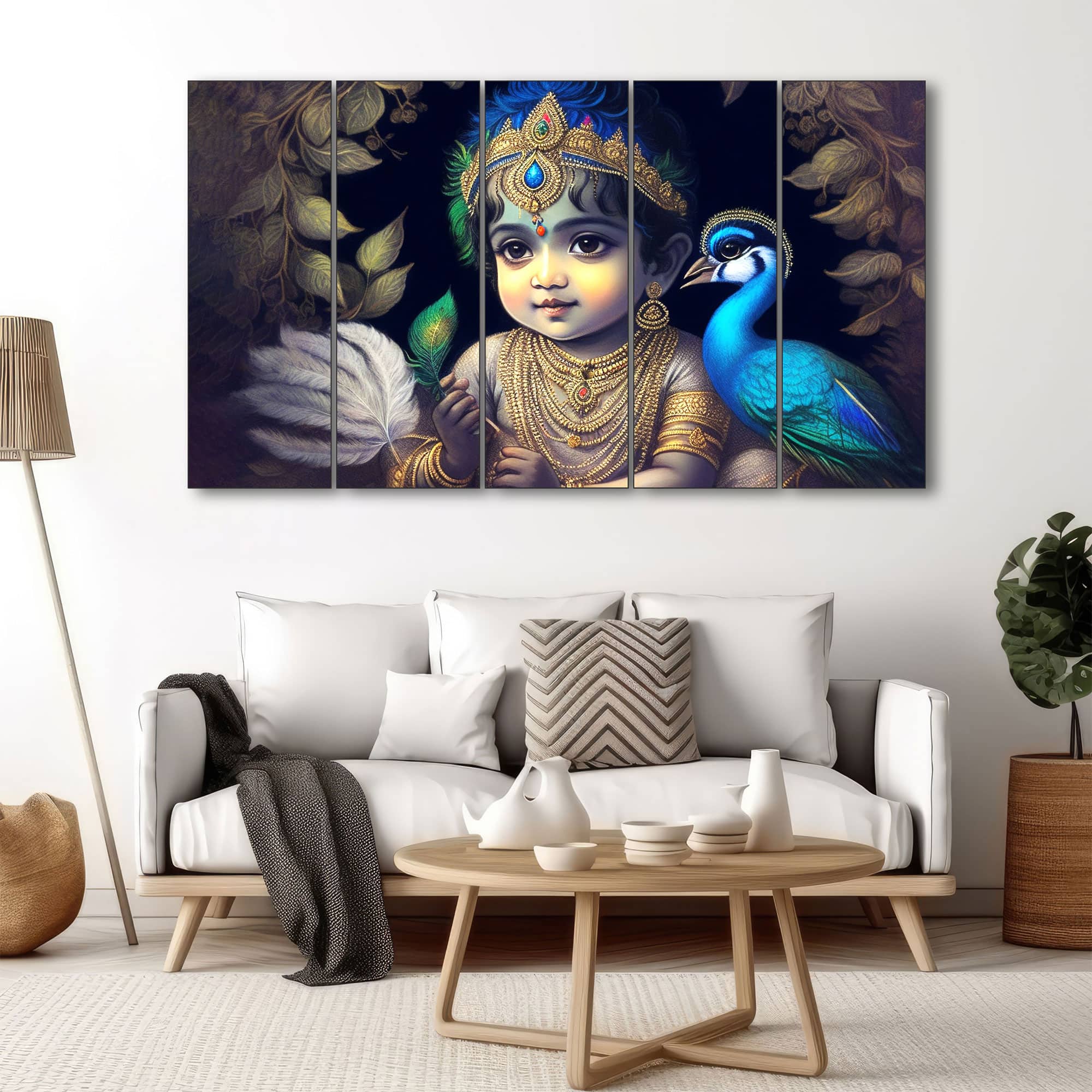 The Castle Decor Bal Gopal Wall Painting Wooden Framed 27x48 Inch (Style 13) - The Castle Decor