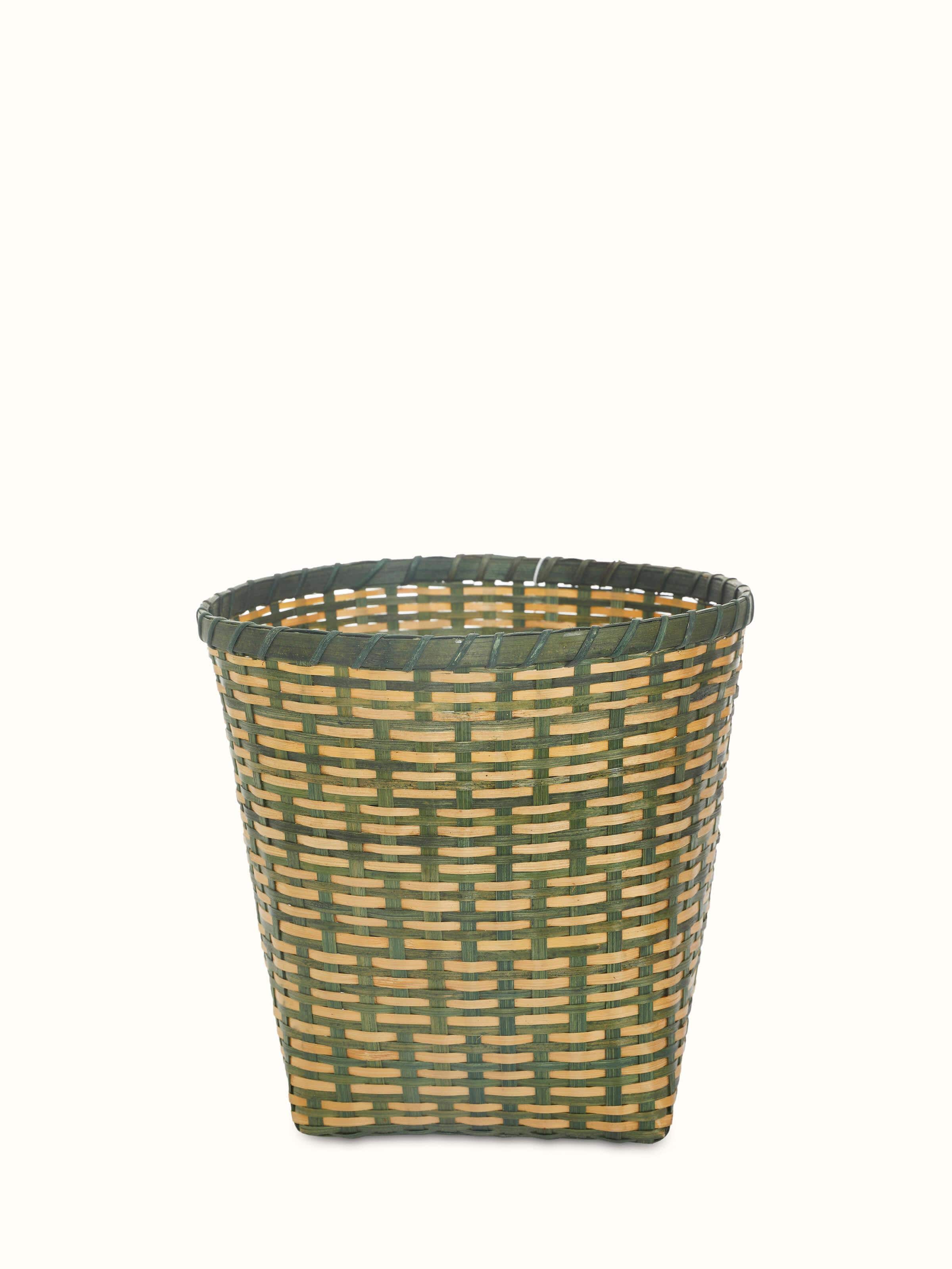 Front view of Green Bamboo Planter showcasing its sleek bamboo design and vibrant color.