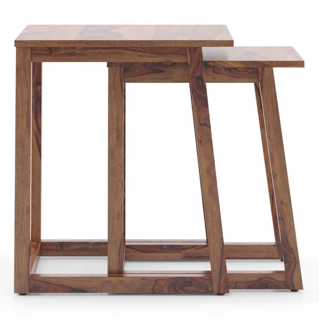 Silvino Solid Wood Nested Side Table in Teak Finish