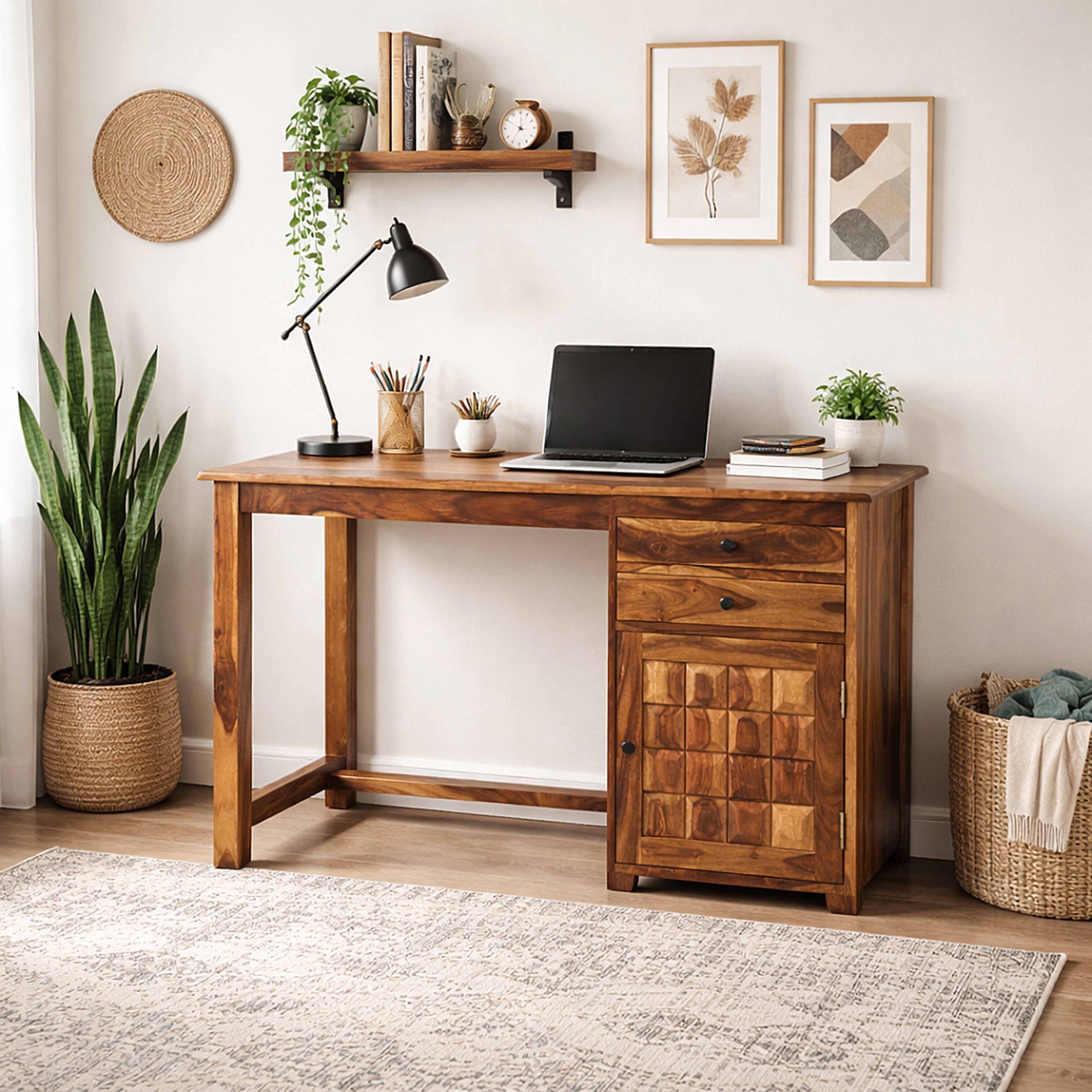 Sisi Sheesham Wood  Study Table in Teak Finish - Woodenmood