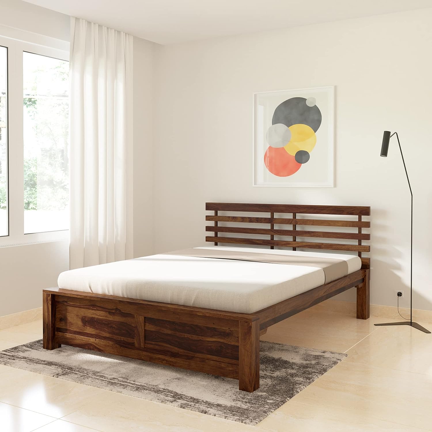 Penta Solid Wood Queen Size Bed Without Storage (Provincial Teak Finish)