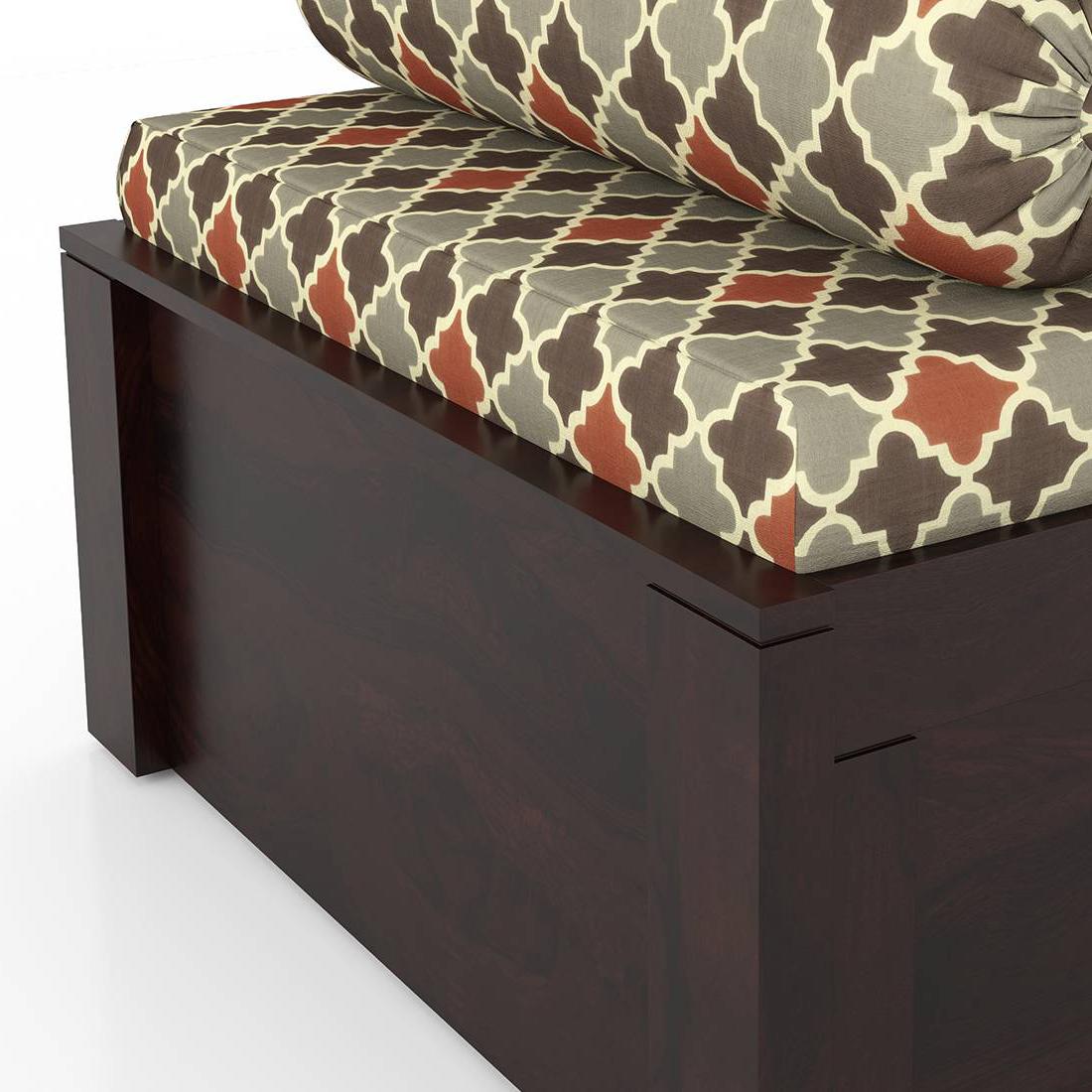 Harvey Diwan in Mahogany Finish with Terracotta and Grey Fabric Colour