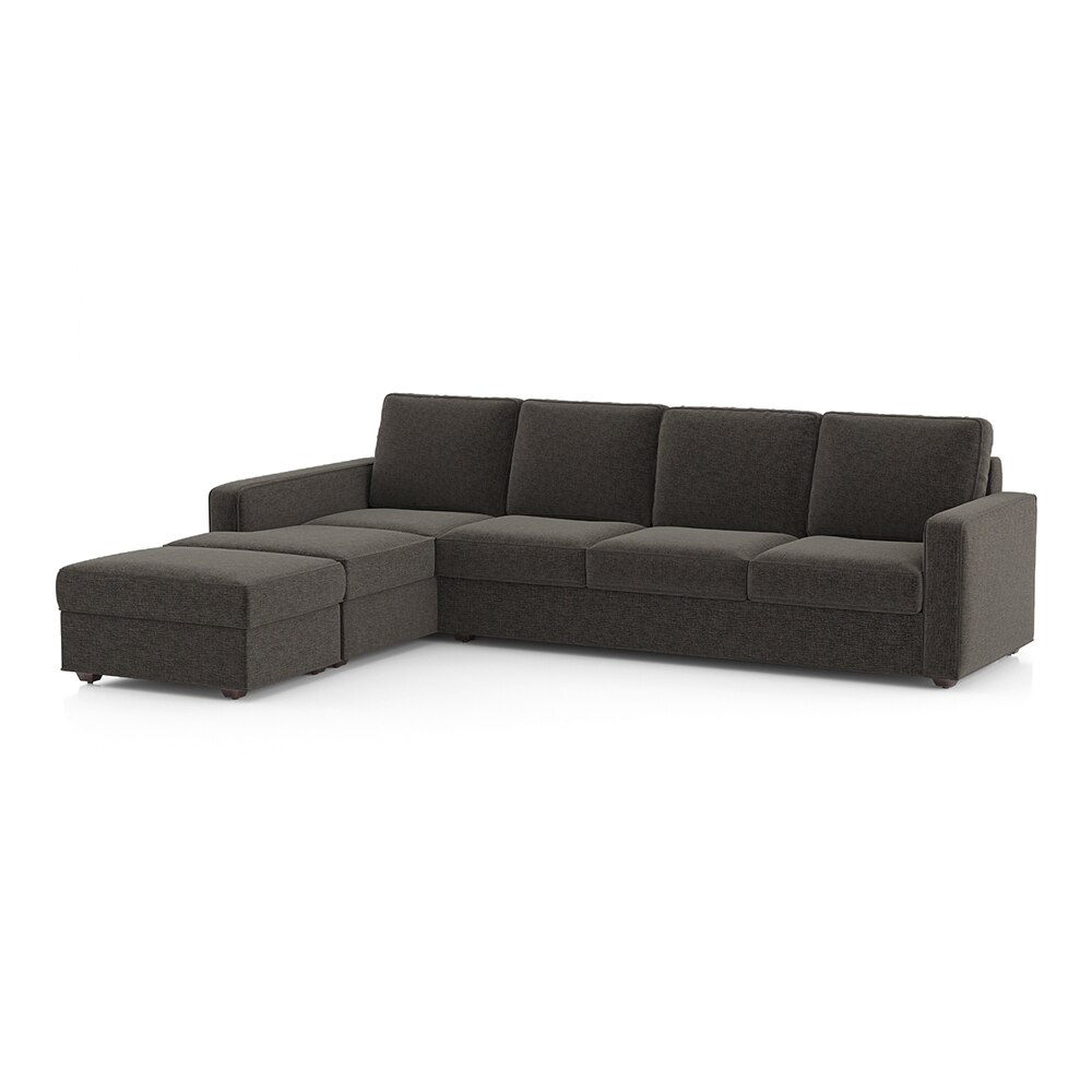 Apollo Fabric Sectional Sofa (Colour : Smoke, Cushion : Hard, Back Type : Regular, Seating Capacity : Left Aligned 3 Seater + Left Aligned Chaise + Ottoman)