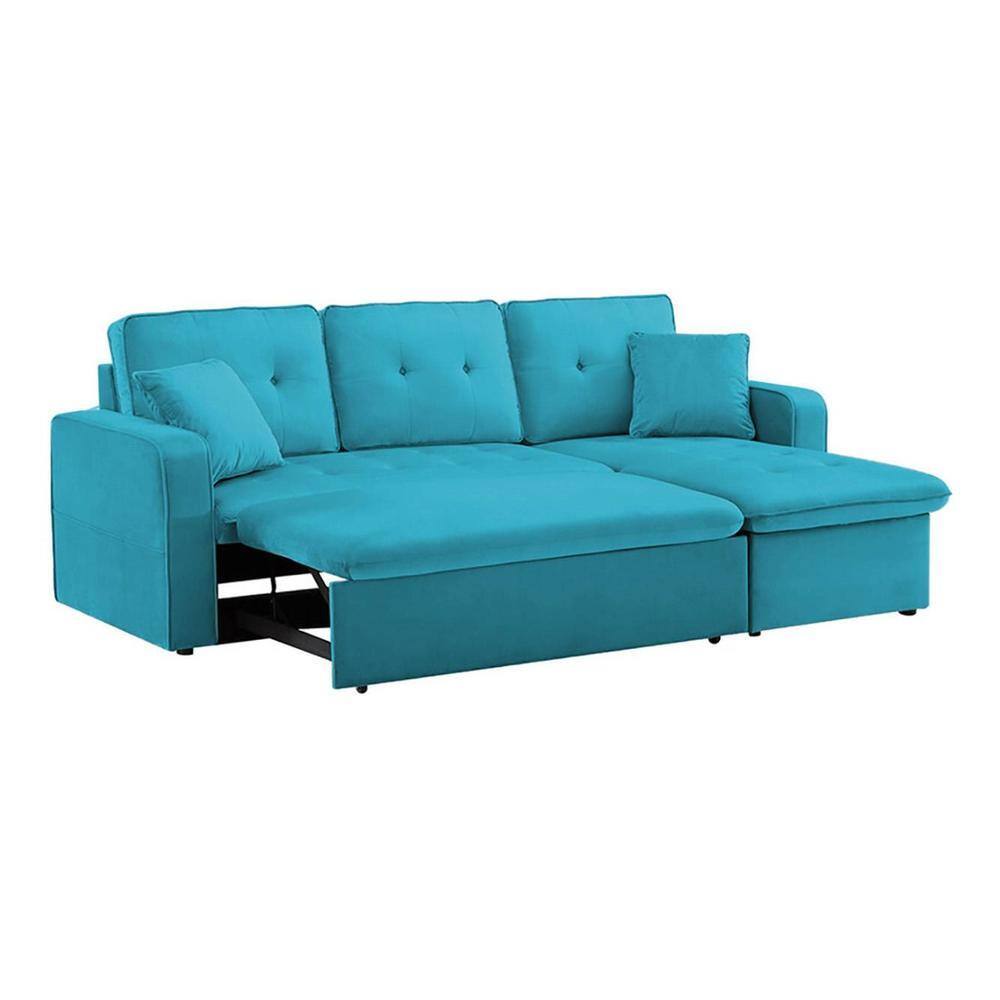 Jacob Solid Wood Sofa cum Bed in Turquoise