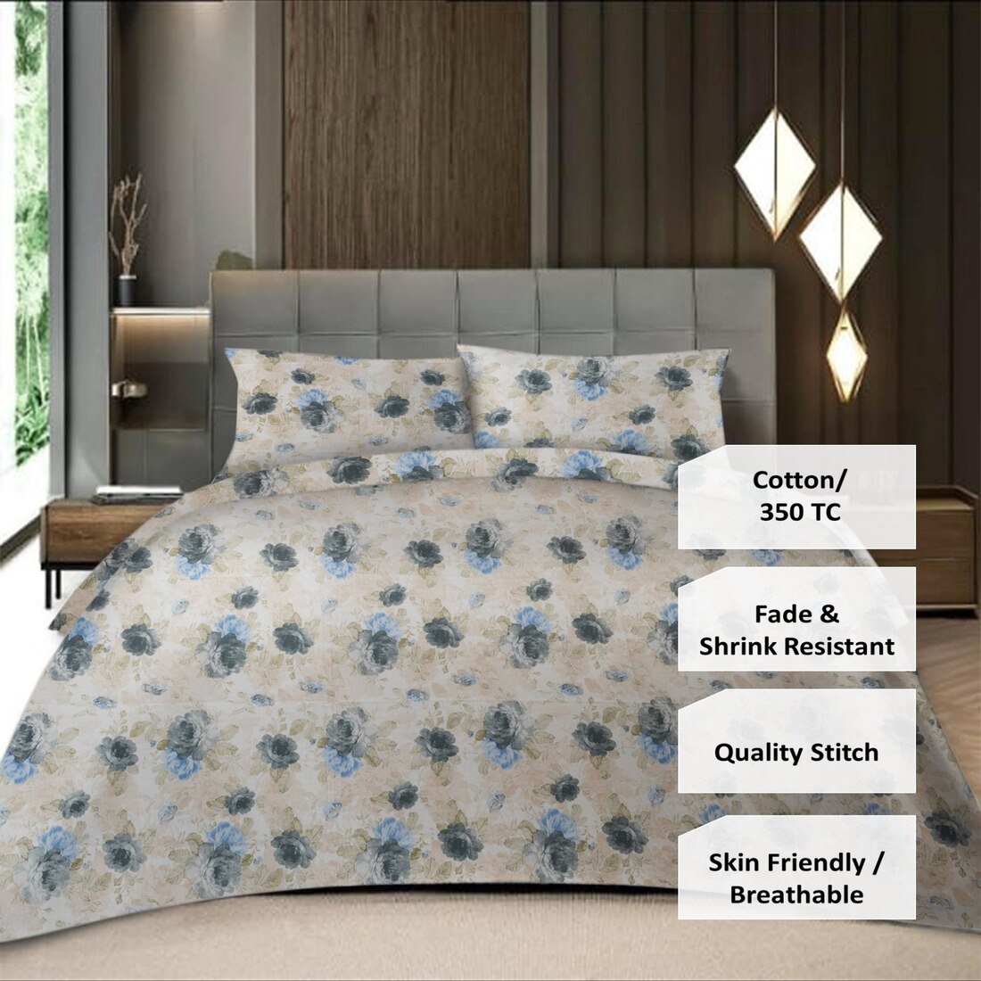 Threads Silky Touch Digital Print King Size Flat Bedsheet 270 x 250 cms