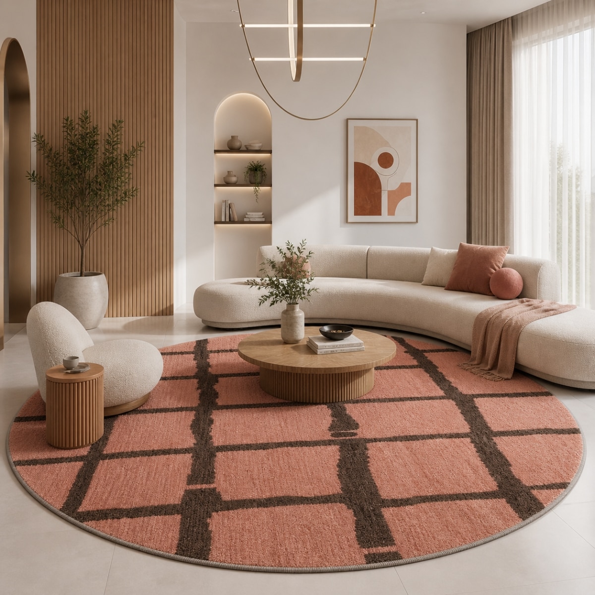 Handmade Round Wool Rug Modern Pink Brown 8 Feet Carpet - NEU LOOMS