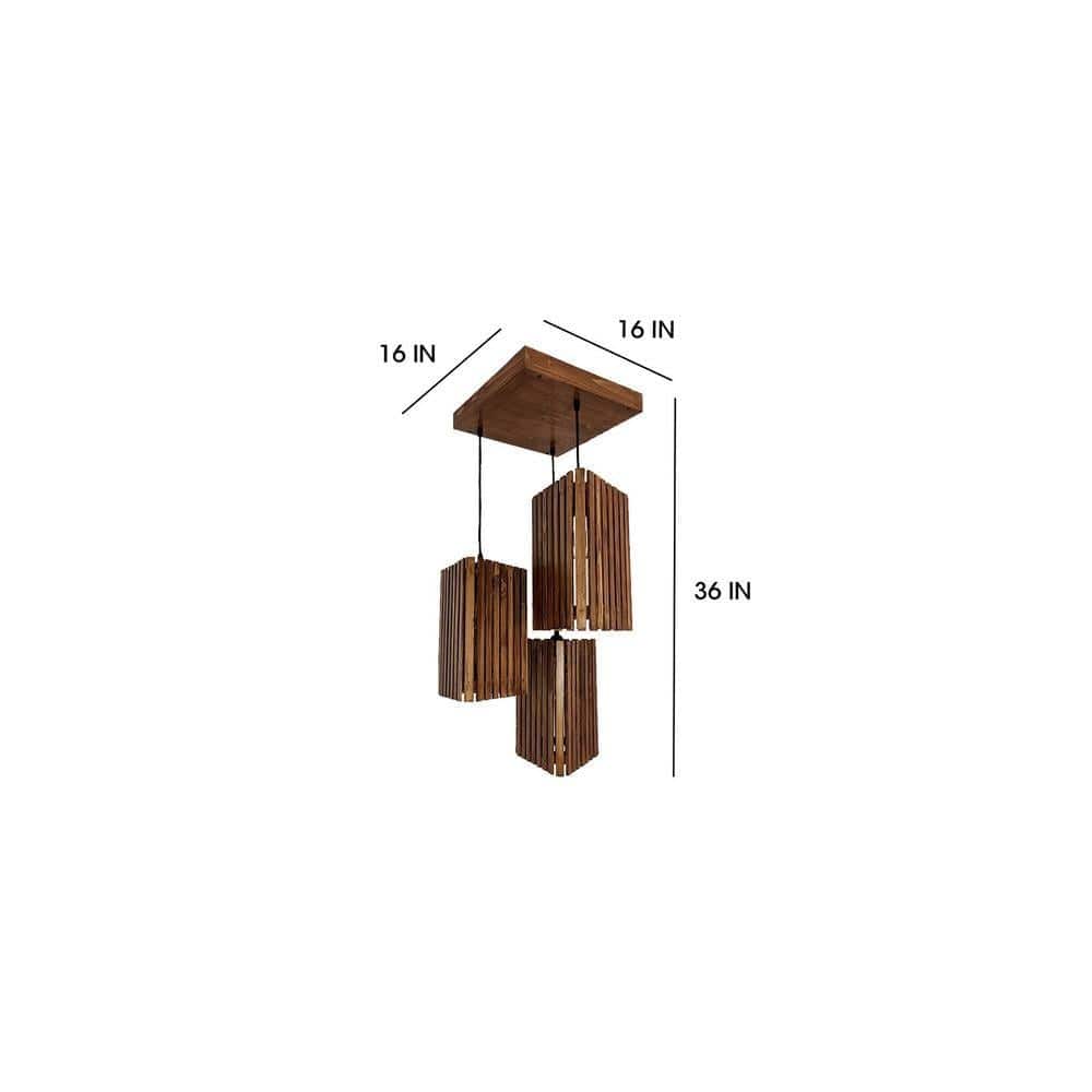 Trikona Brown Solid Wood Cluster Hanging Light