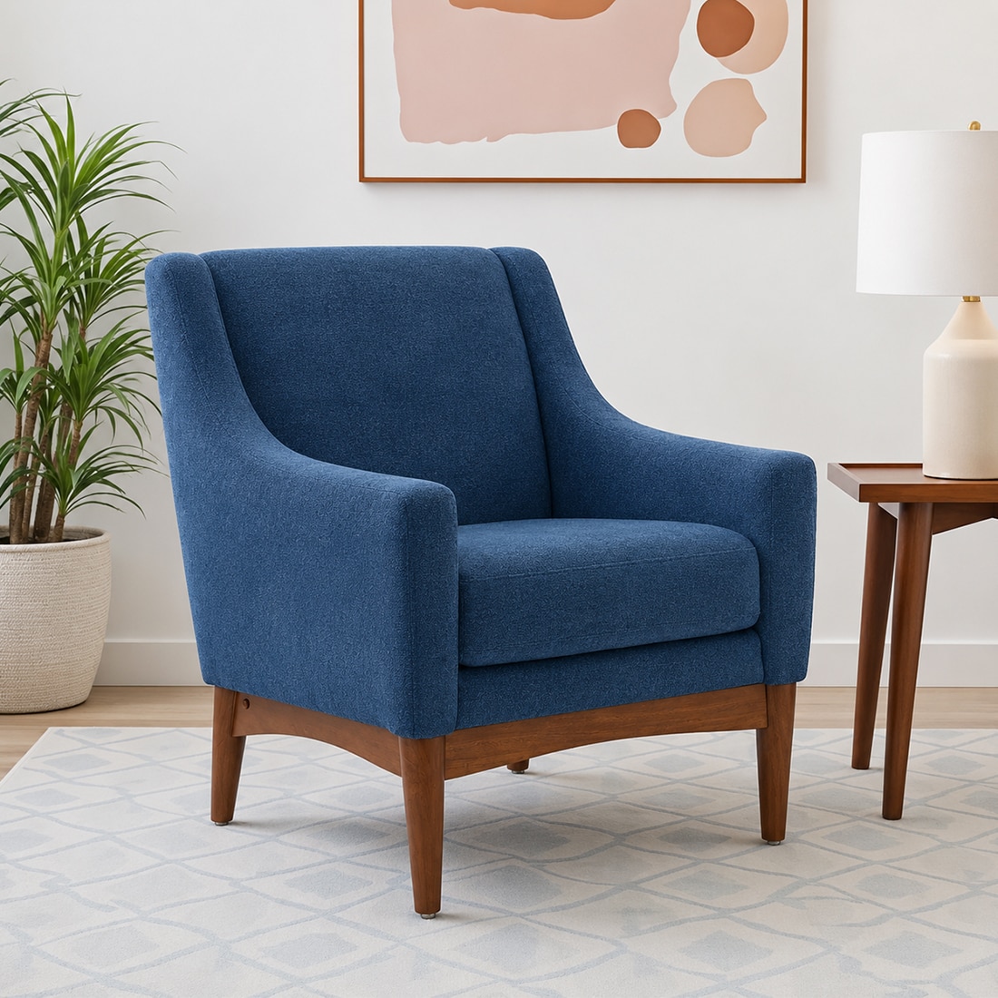 Claudia Boucle Fabric Arm Chair in Blue Colour - KURSIWALLAH