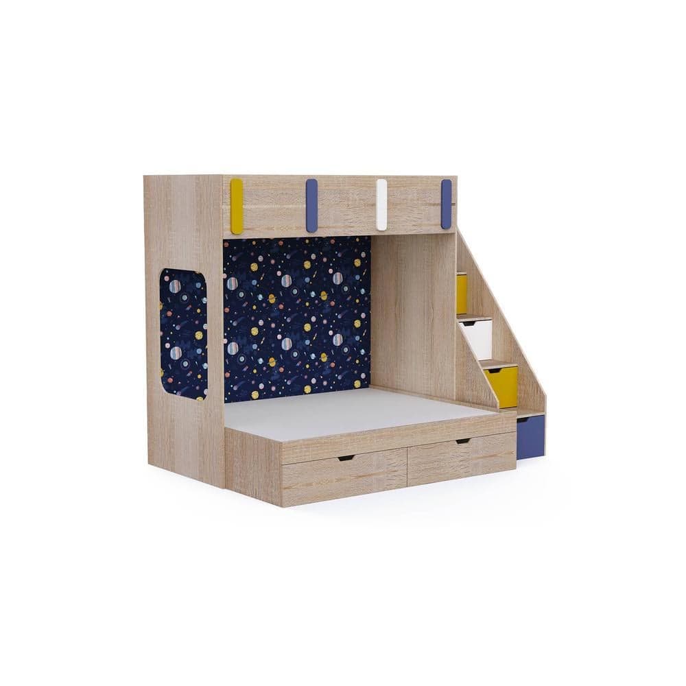 Pattern Dreams Bunk Bed with Storage in Oak Colour BKBB016