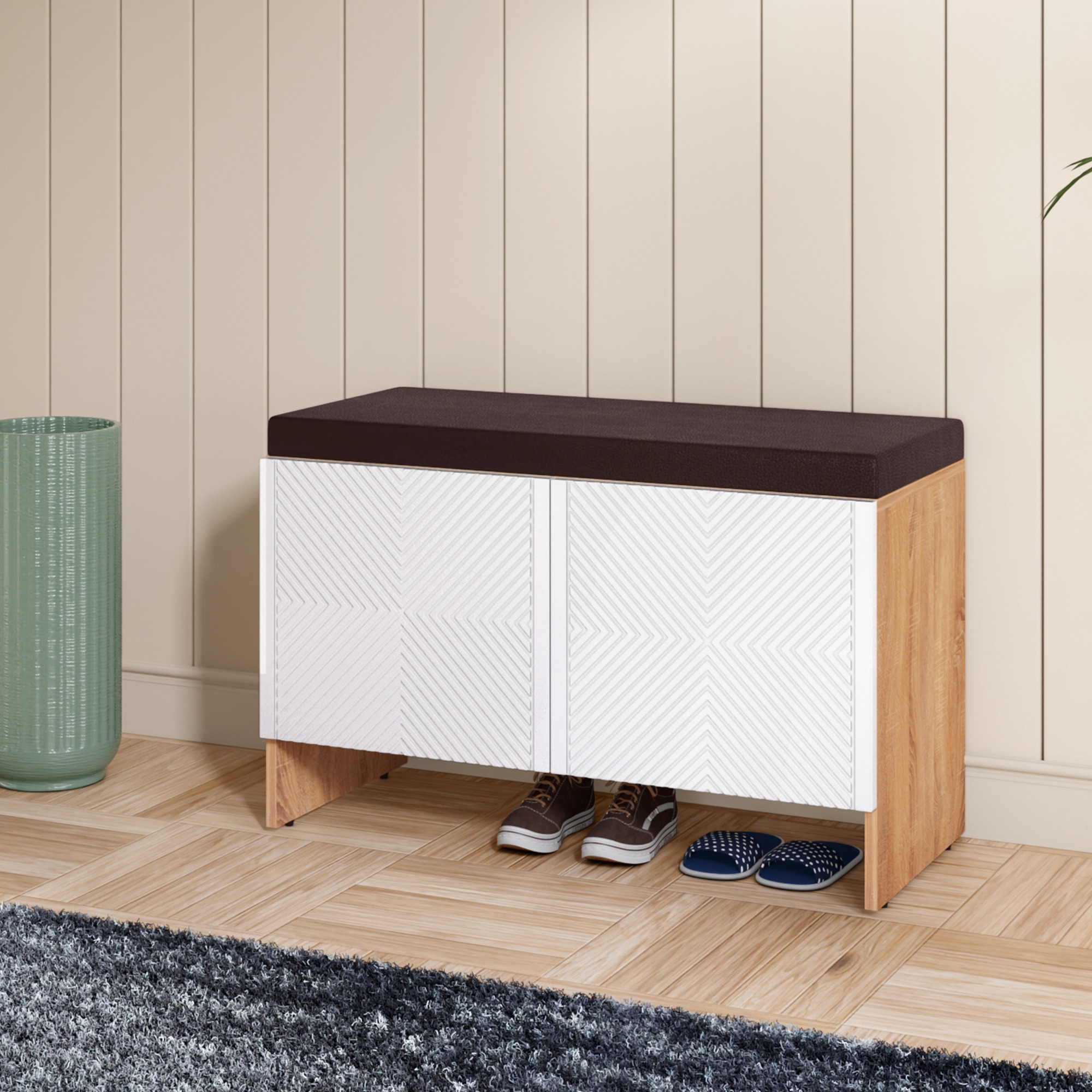 Trudo Modular Shoe Cabinet for 12 Pairs with Seating – Multi-Functional Shoe Storage Bench for Home - Alex Daisy