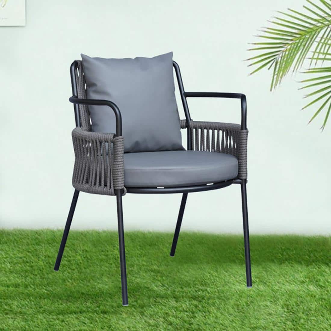 Paola Outdoor Accent Patio Weaving Chair Gun Metal in Grey