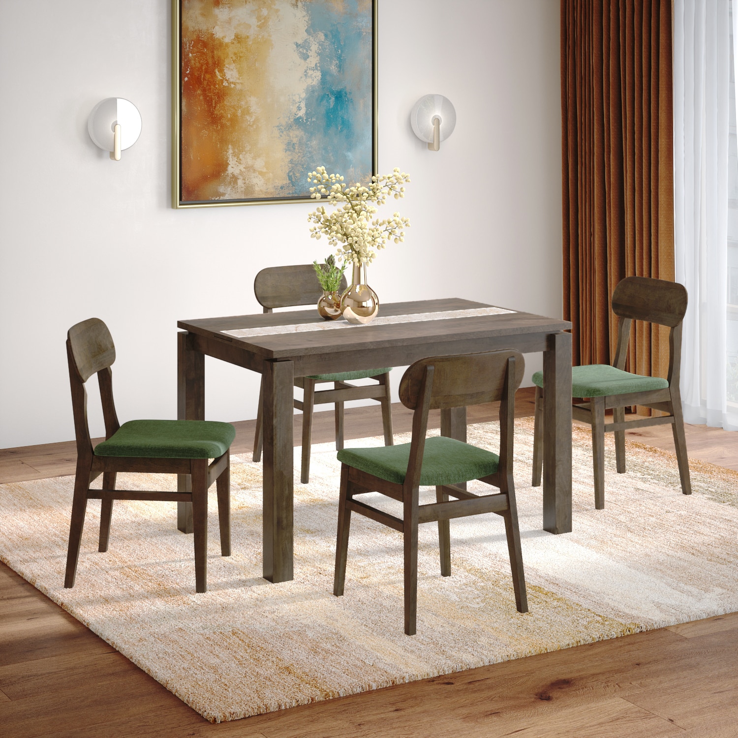 Atlas Crest Storage Solid Wood 4 Seater Dining Table With Set of 2 Lunar Dining Chair