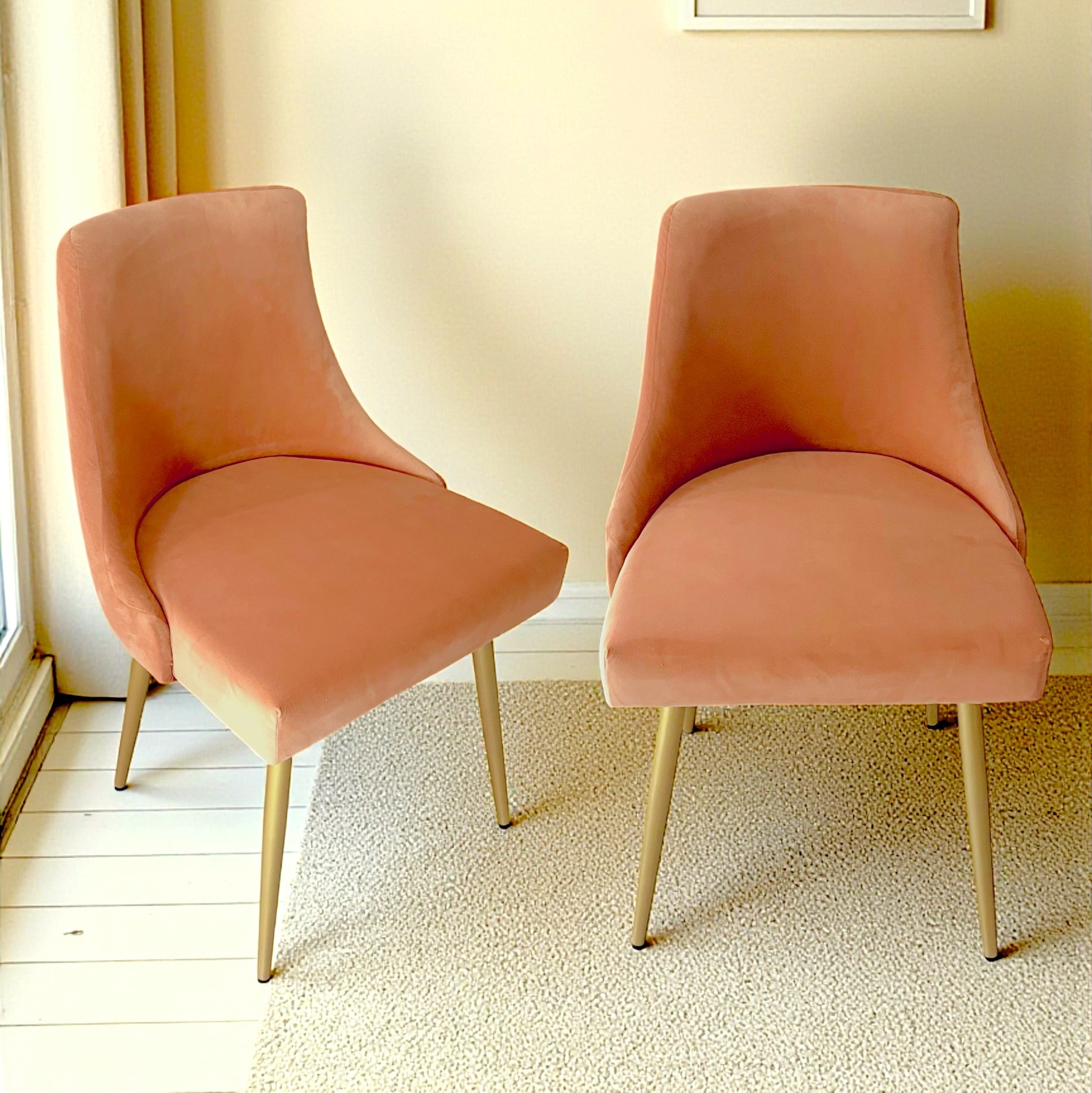 Rosslyn Sheesham Wood Set of 2 Dining Chairs in Peach Velvet Upholstery