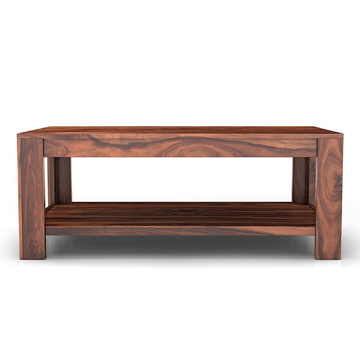 Striado Rectangular Solid Wood Coffee Table In Teak Finish