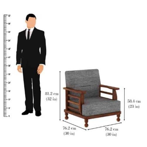 Brixton Wooden One Seater Sofa in Grey Colour