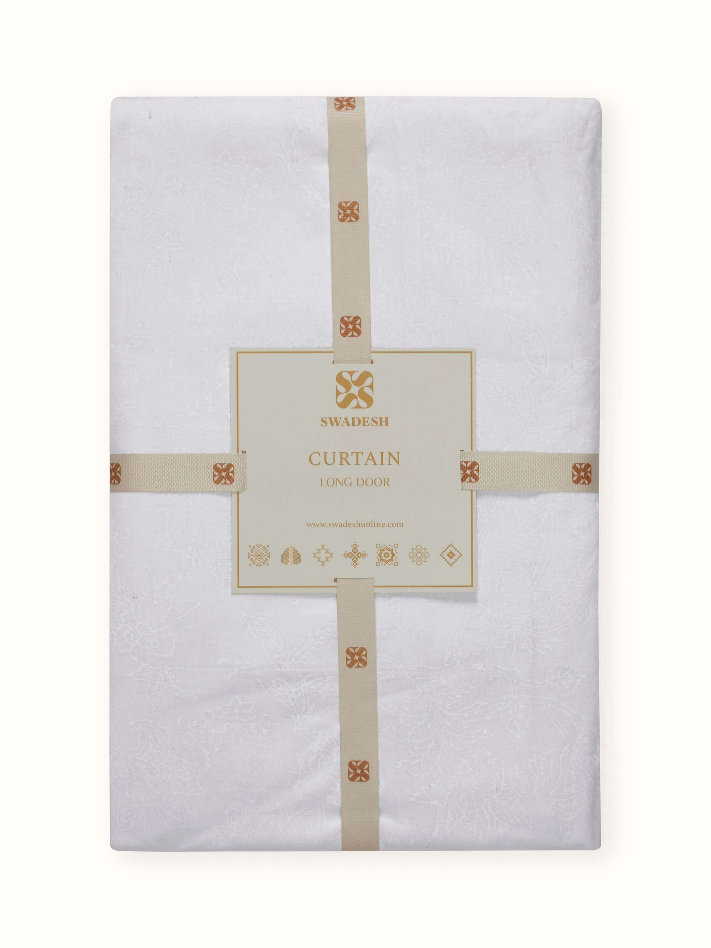 Kairavam White Floral Cotton Sanganeri Hand Block Printed Curtain, Long Door (9 Ft)