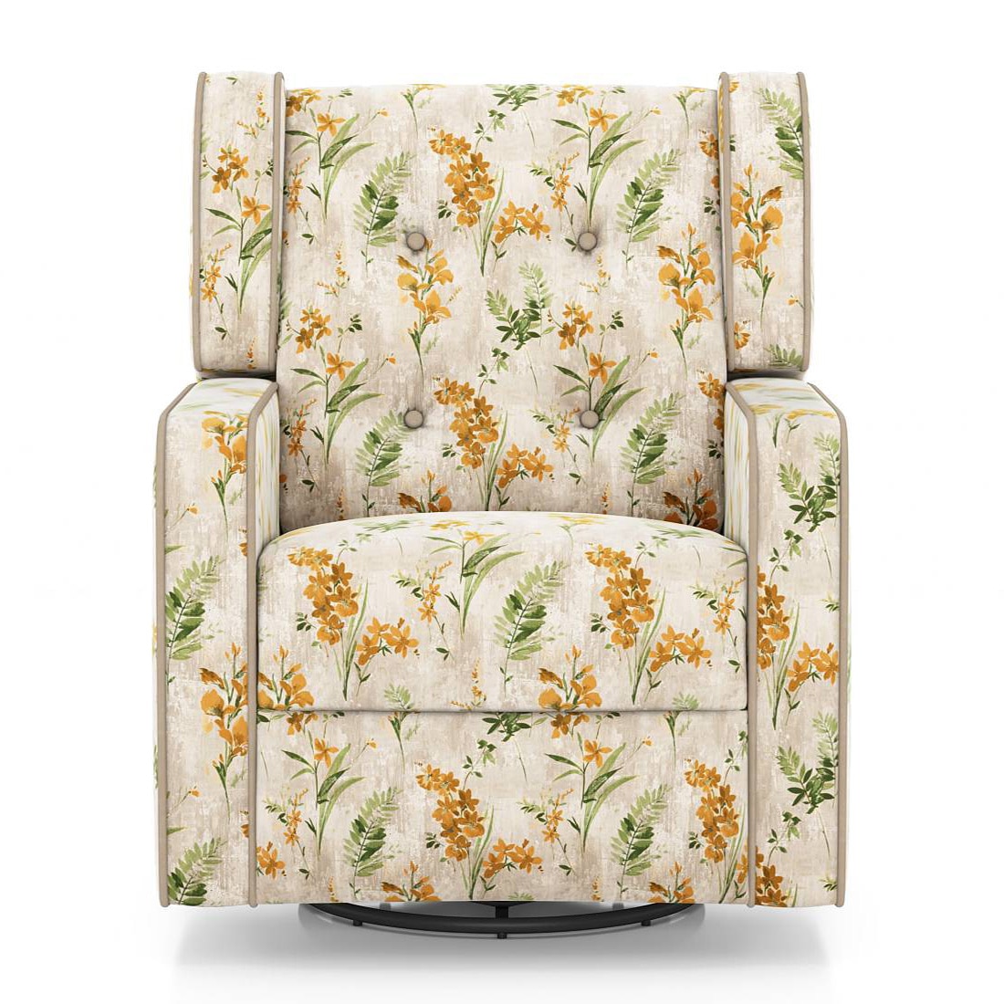Irene One Seater Rocker Swivel Recliner in Mustard Floral Velvet Colour