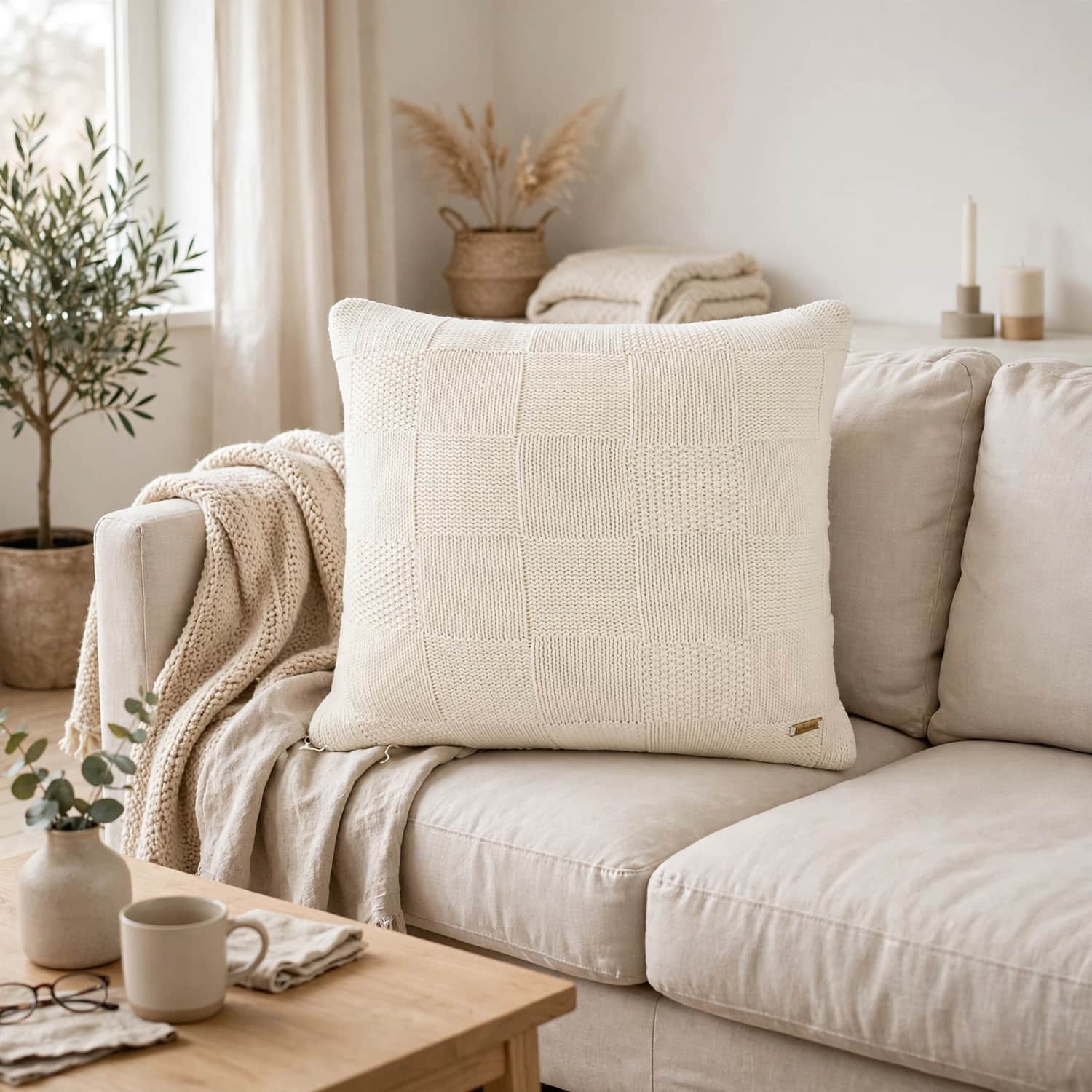 Nora Natural Decorative Cushion Cover 16 x 16 Inches - Pluchi