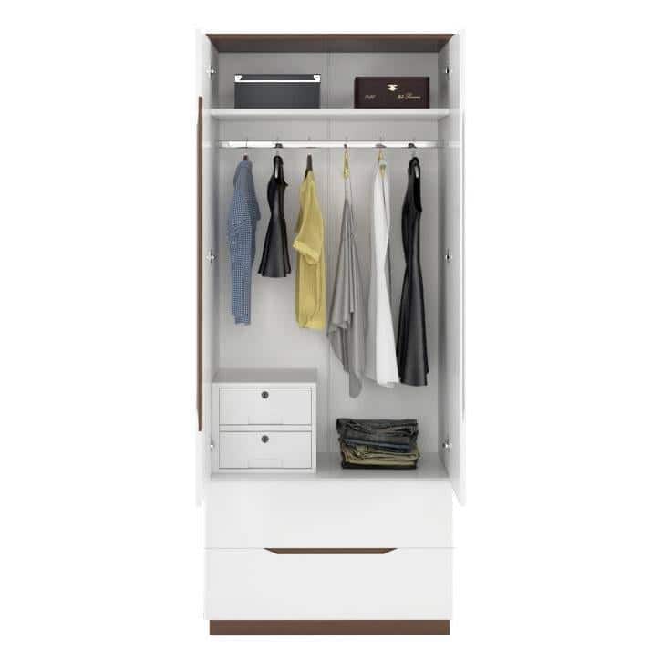 Baltoro Engineered Wood 2 Door Wardrobe in White Finish