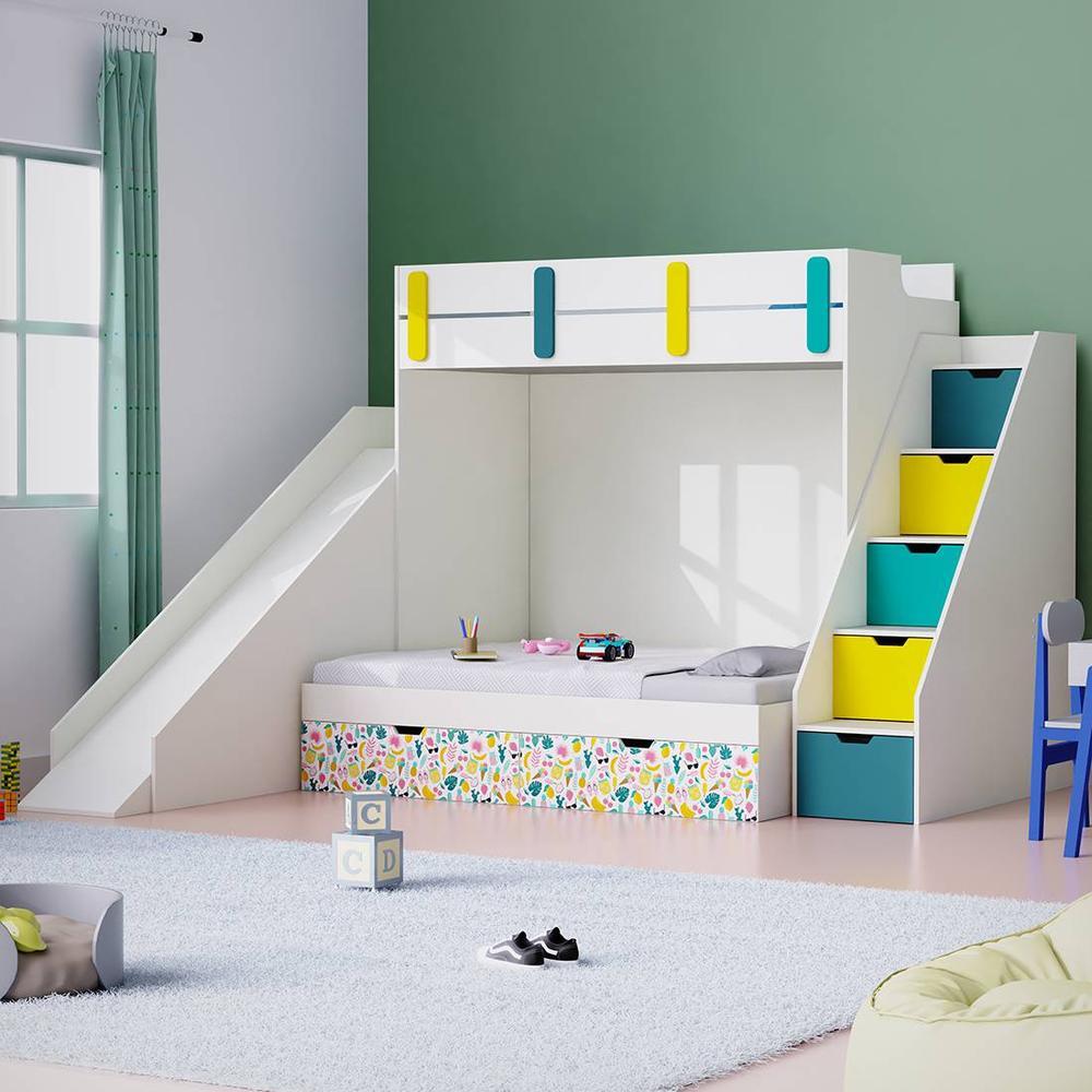 Sleep Nâ€™ Slide Bunk Bed with Slide and Storage in White Colour BKBB026