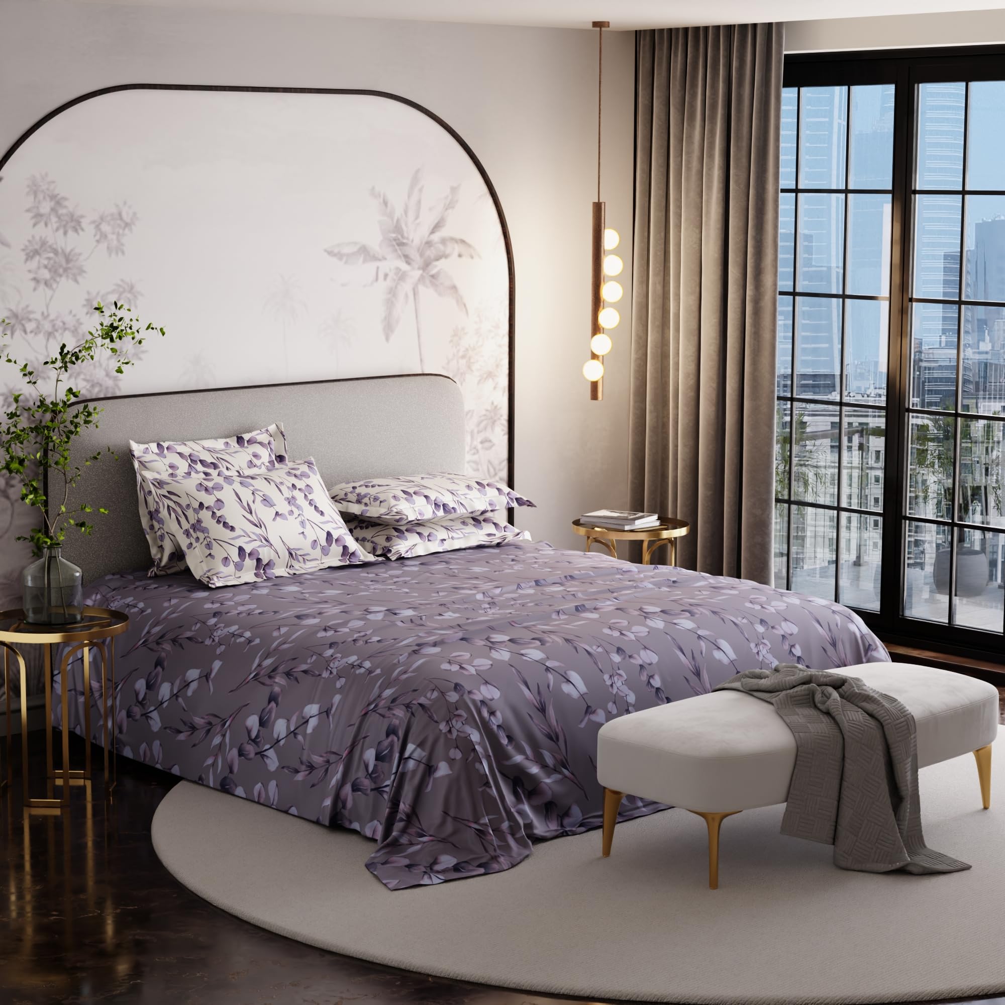 Stoa Paris Super King Size Cotton Bedsheet with 4 Pillow Covers  Size Wisteria Shade Violet - Stoa Paris