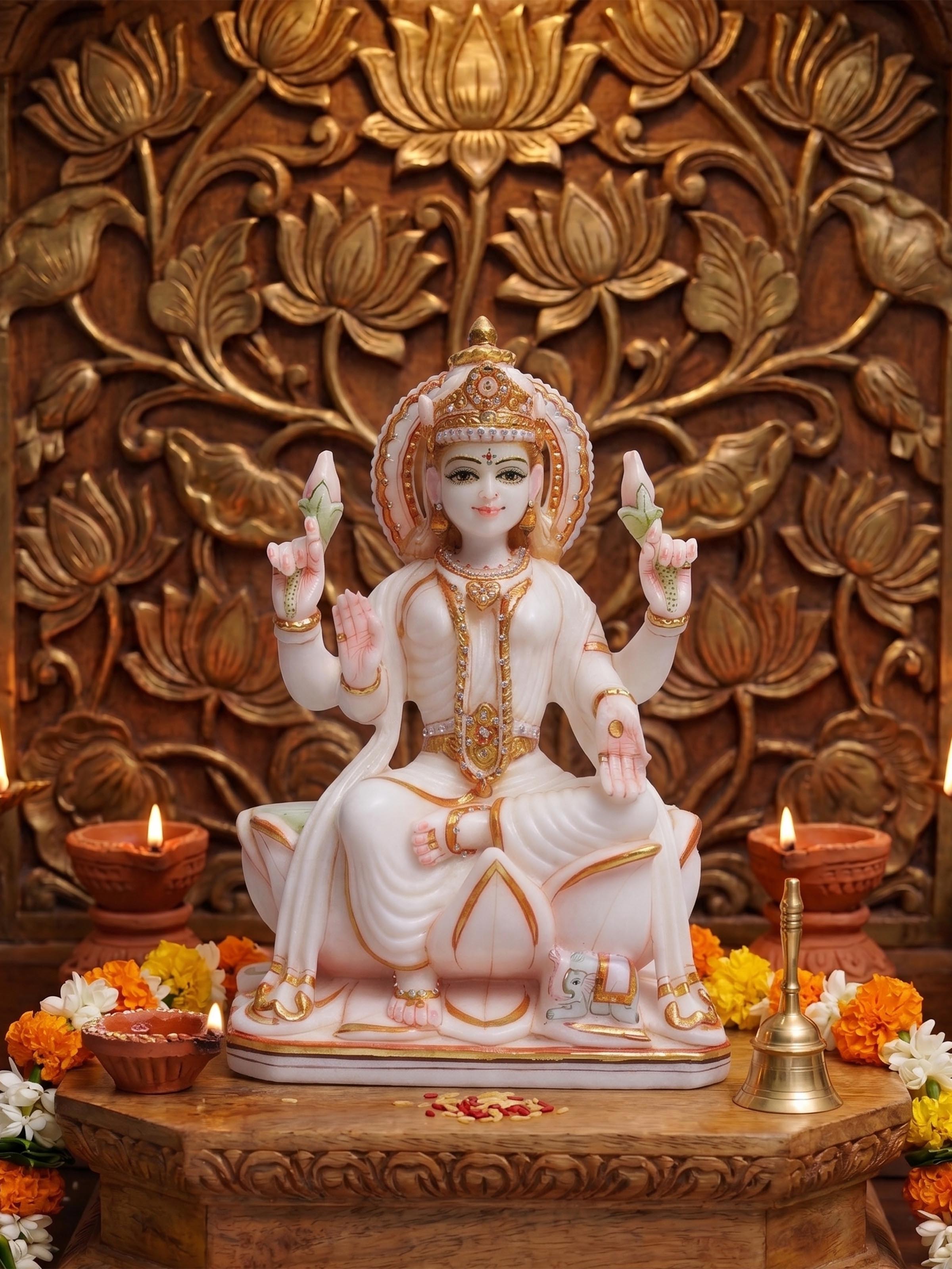 Carved Marble Lakshmi Idol