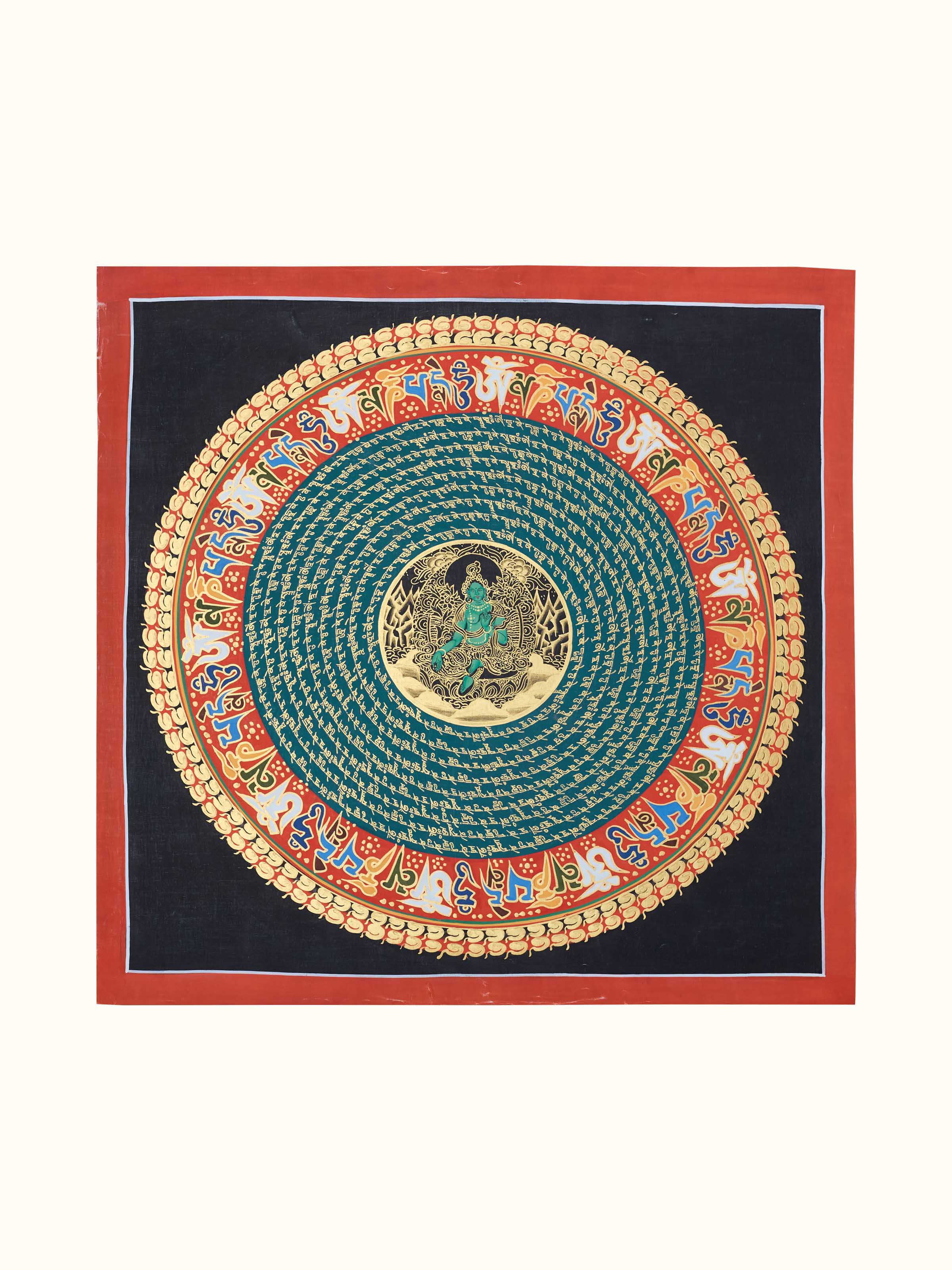 Green Tara with Mantra Thangka Painting
