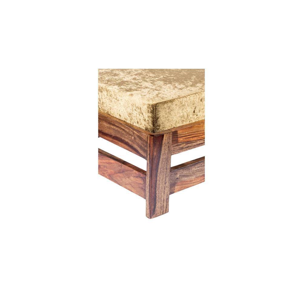 Amber Sheesham Wood Foot Stool in Teak Finish with Velvet Green Cushion