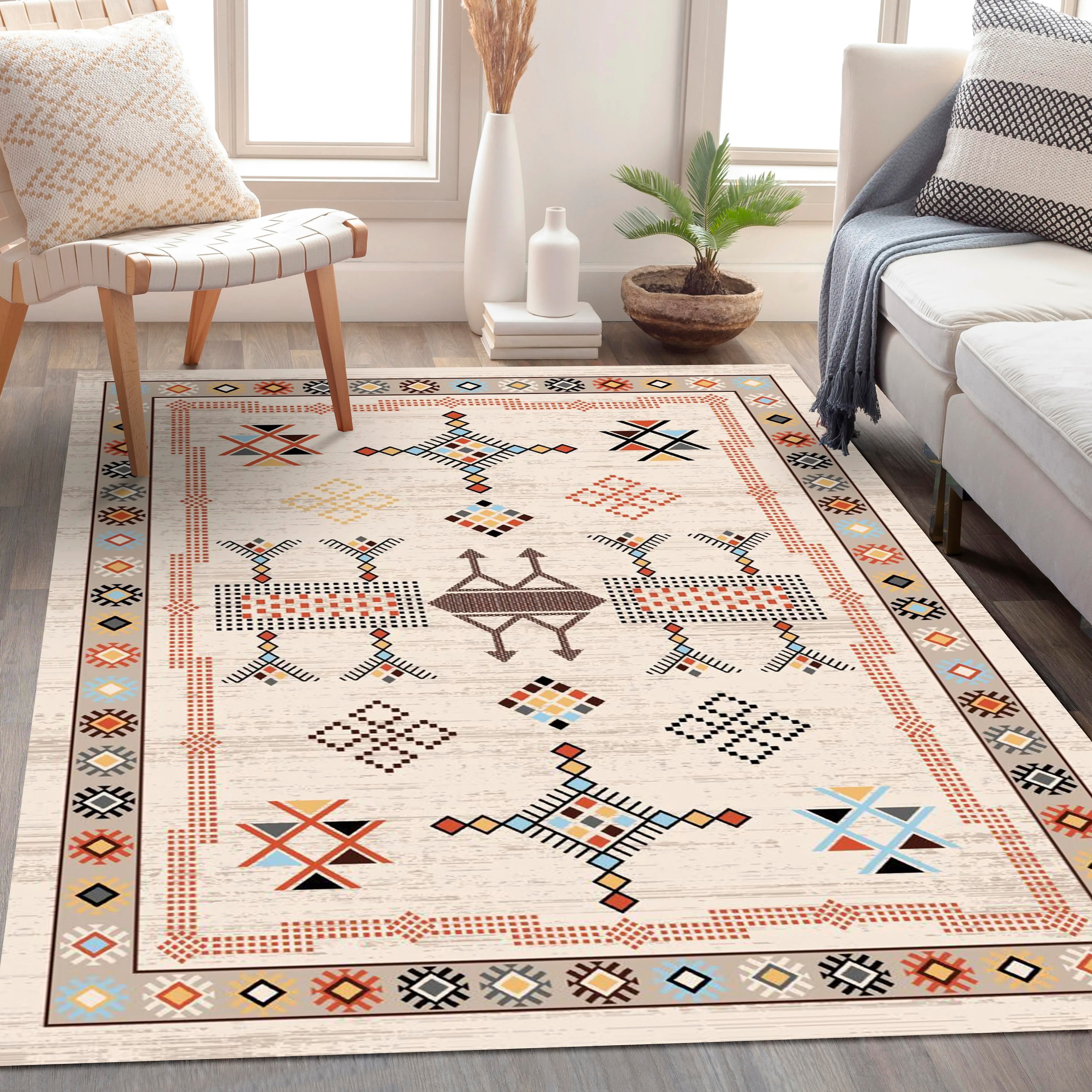 Earth-Tone Floral Cotton Rug 4x6