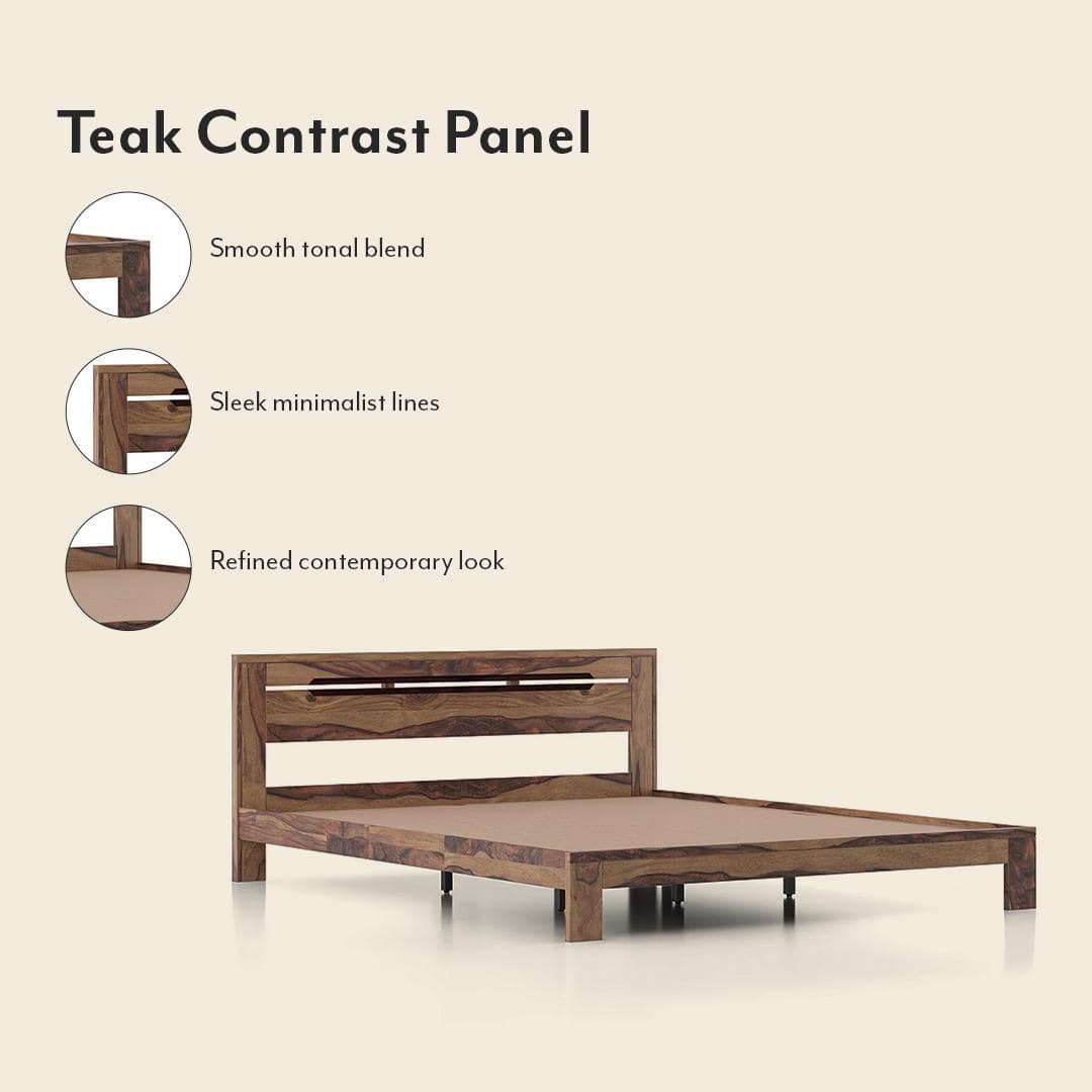 Amal Solid Wood Queen Size Bed In Teak Finish